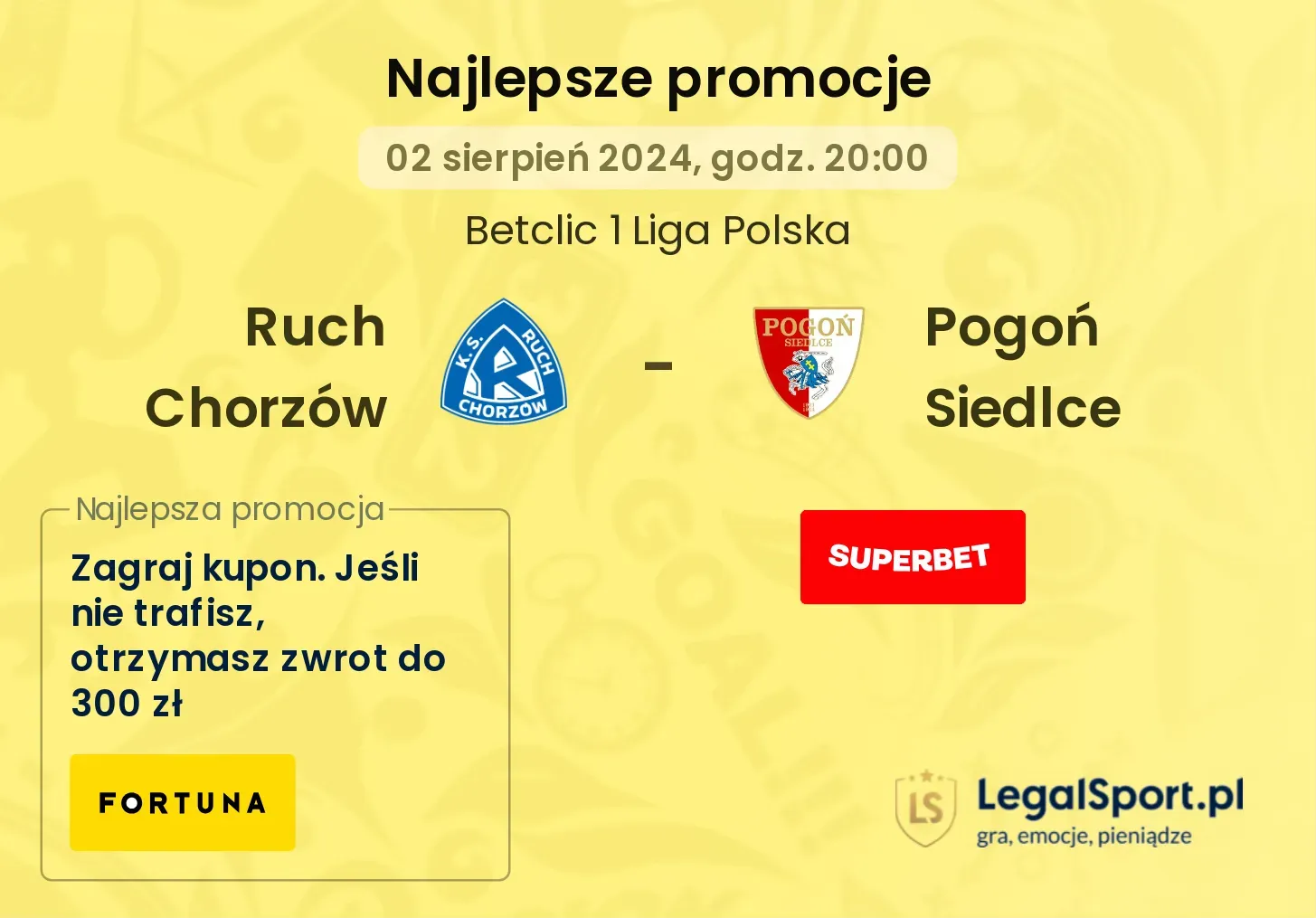 Ruch Chorzów - Pogoń Siedlce promocje bonusy na mecz