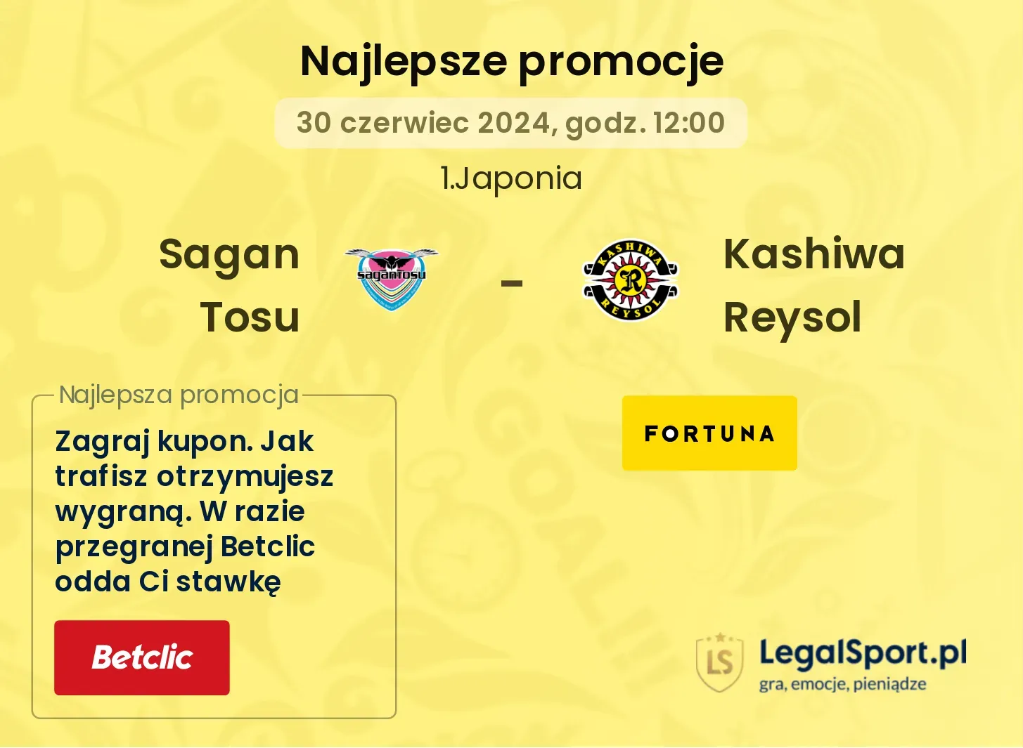 Sagan Tosu - Kashiwa Reysol promocje bonusy na mecz