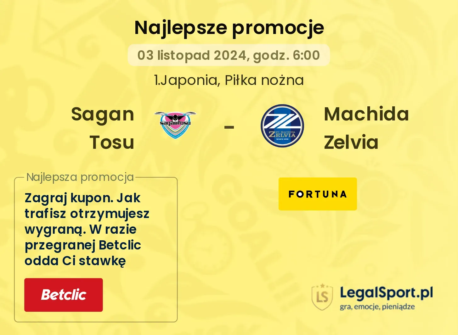 Sagan Tosu - Machida Zelvia promocje bonusy na mecz