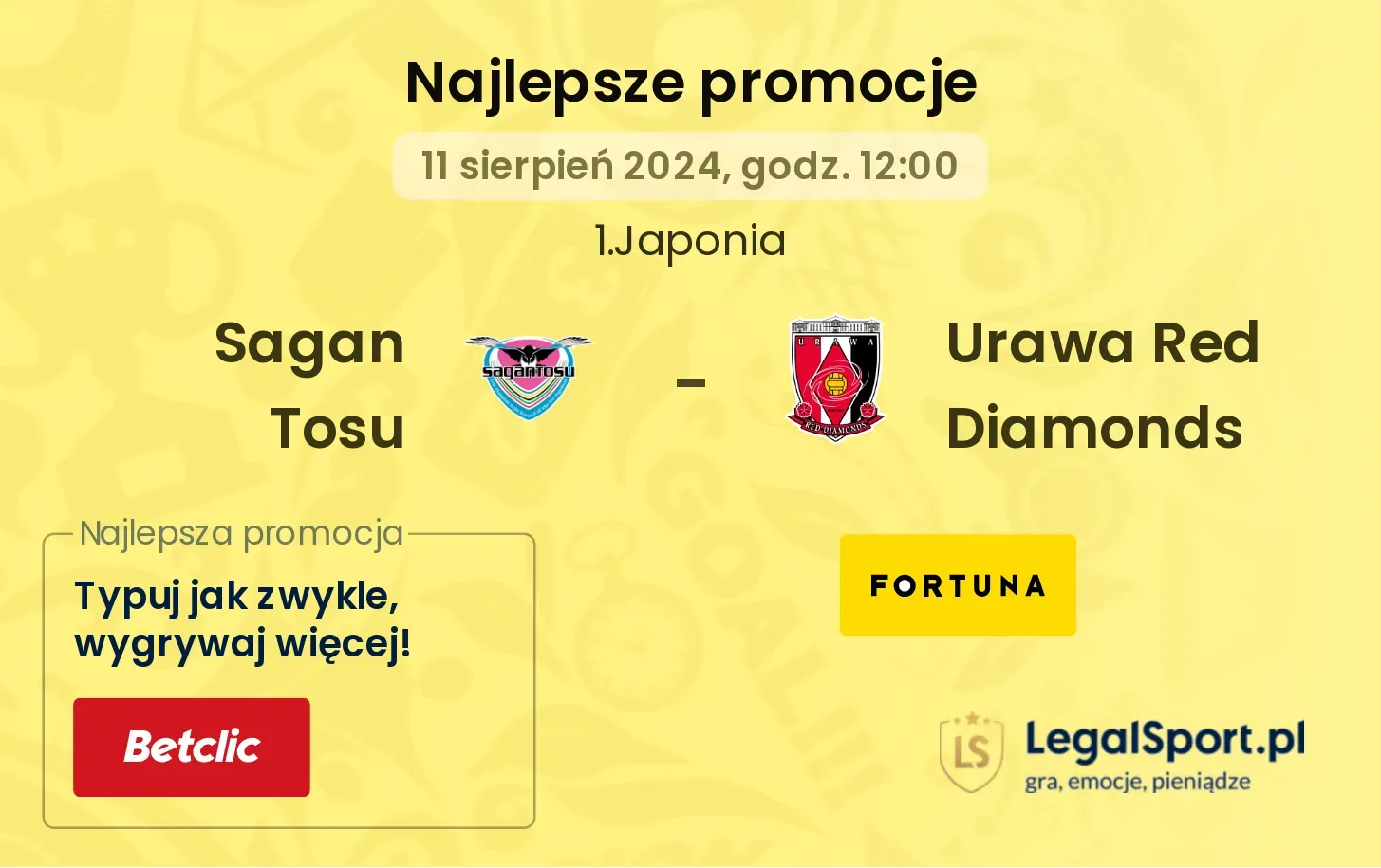 Sagan Tosu - Urawa Red Diamonds promocje u bukmacherów (11.08, 12:00)