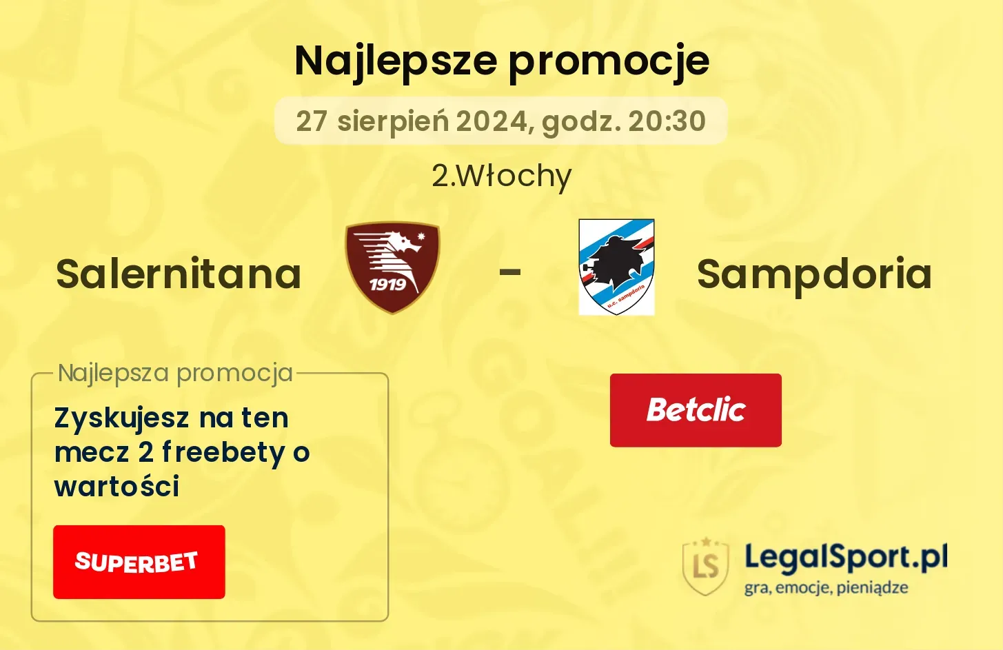 Salernitana - Sampdoria promocje bonusy na mecz