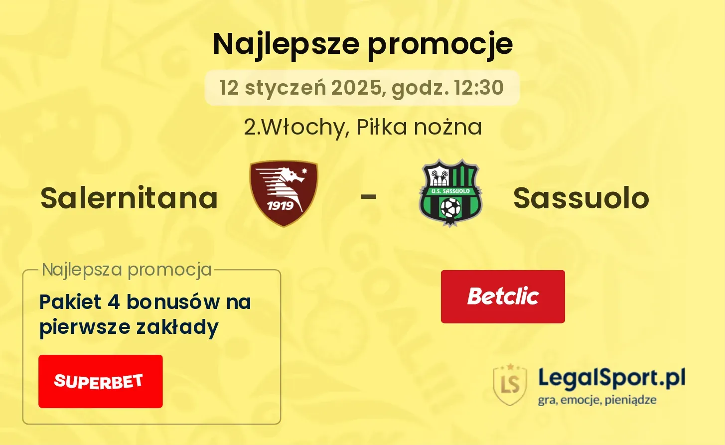 Salernitana - Sassuolo promocje bonusy na mecz