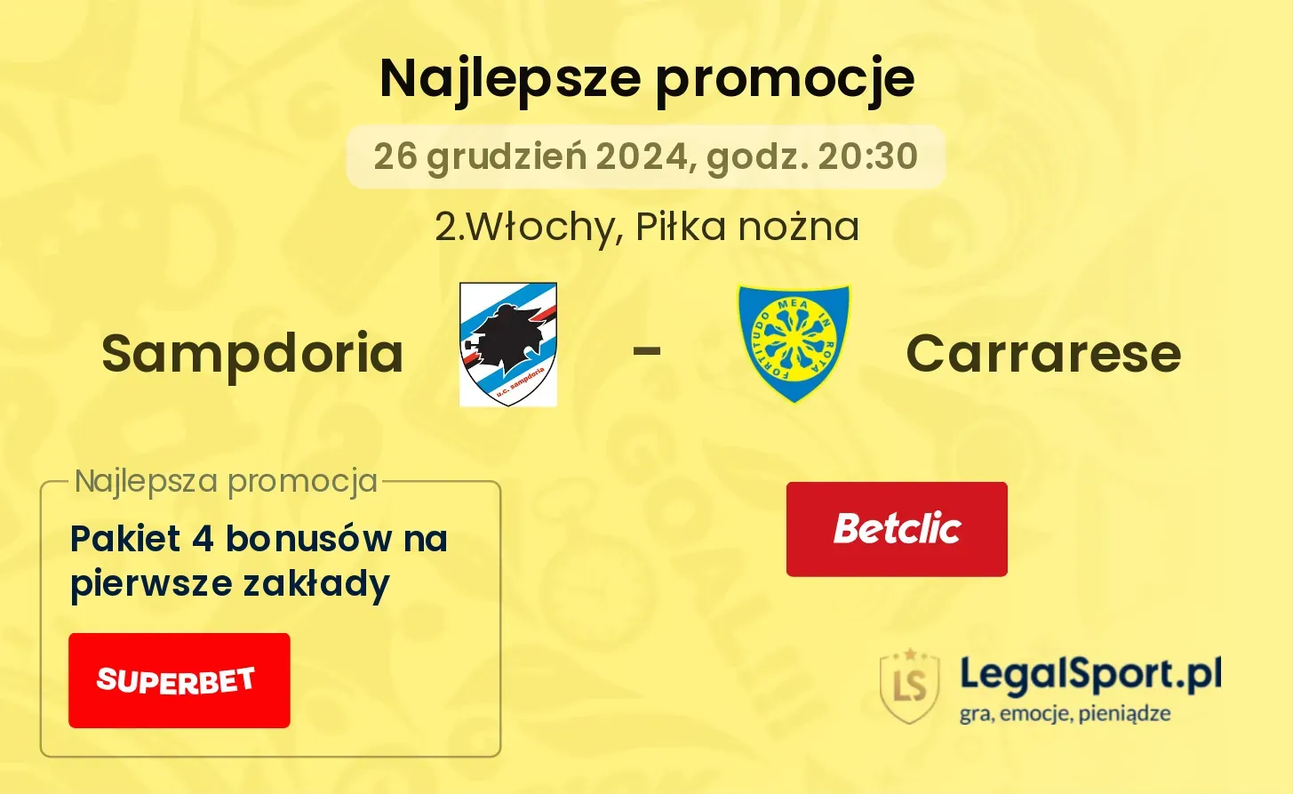 Sampdoria - Carrarese promocje u bukmacherów