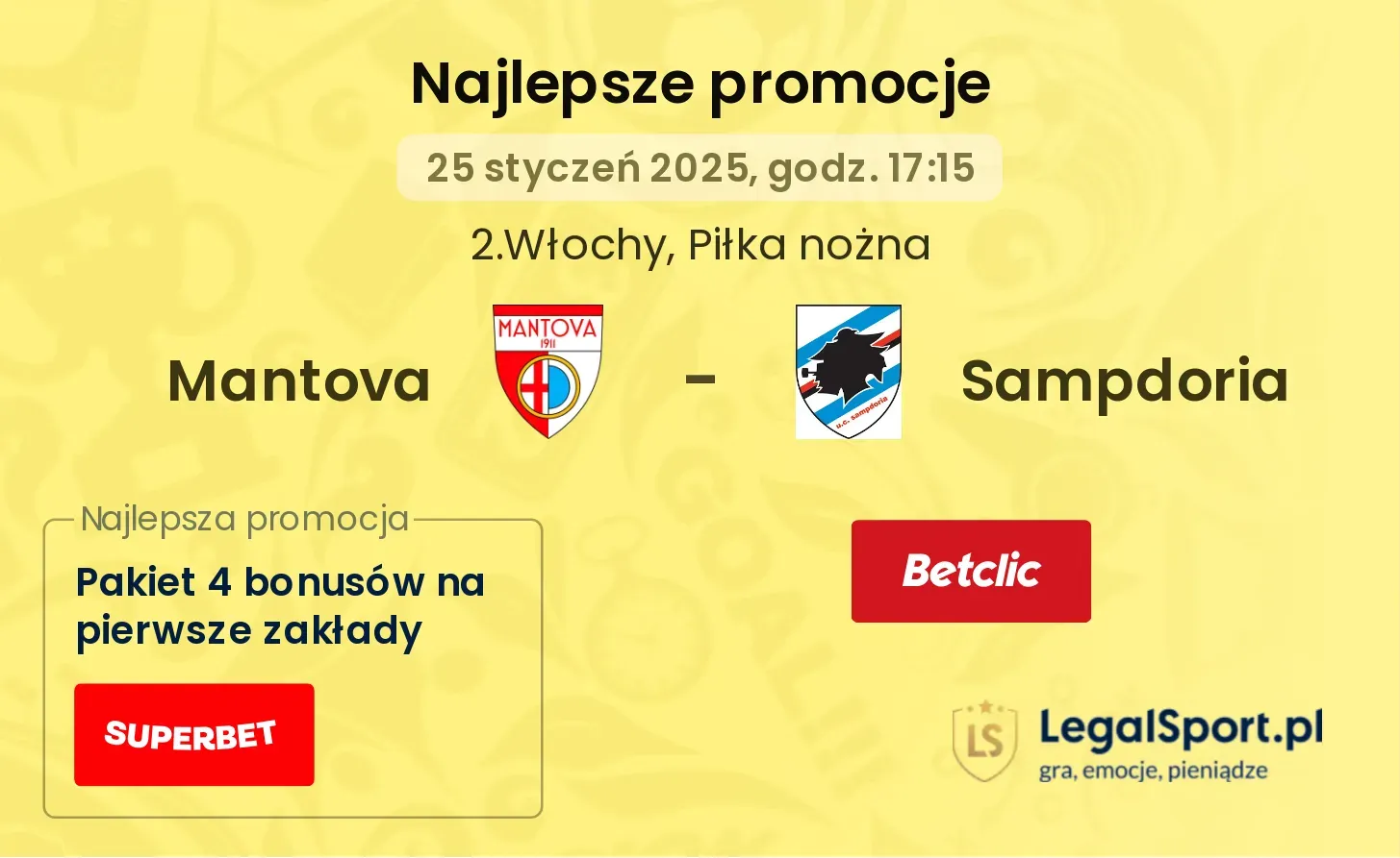 Mantova - Sampdoria promocje u bukmacherów