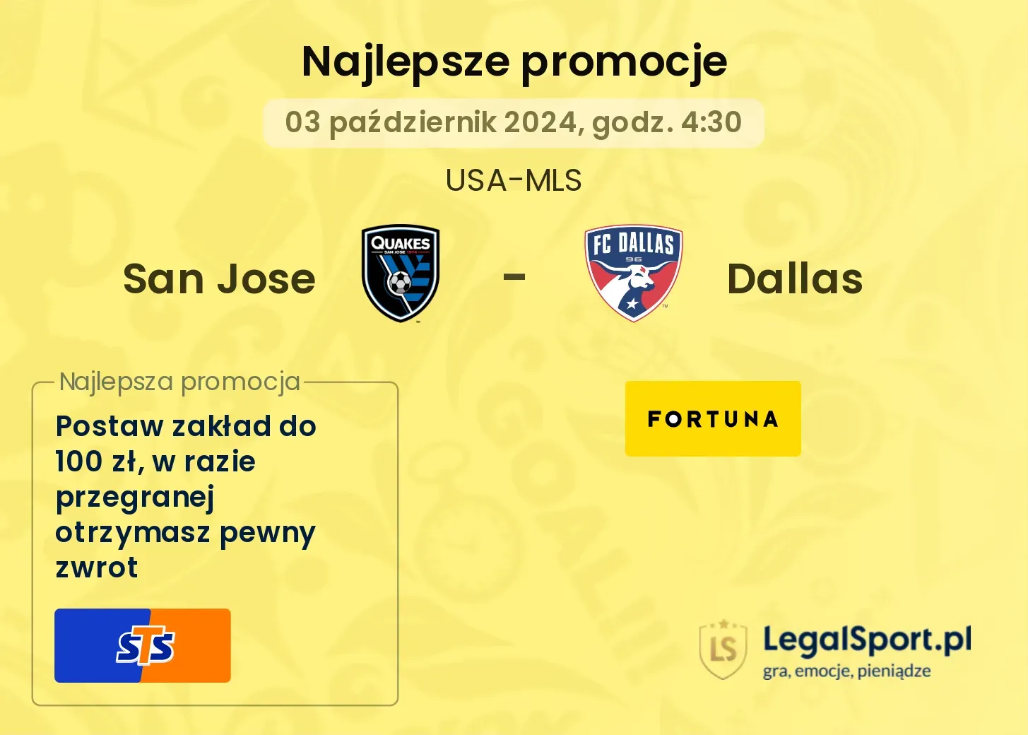 San Jose - Dallas promocje u bukmacherów 03.10, 04:30