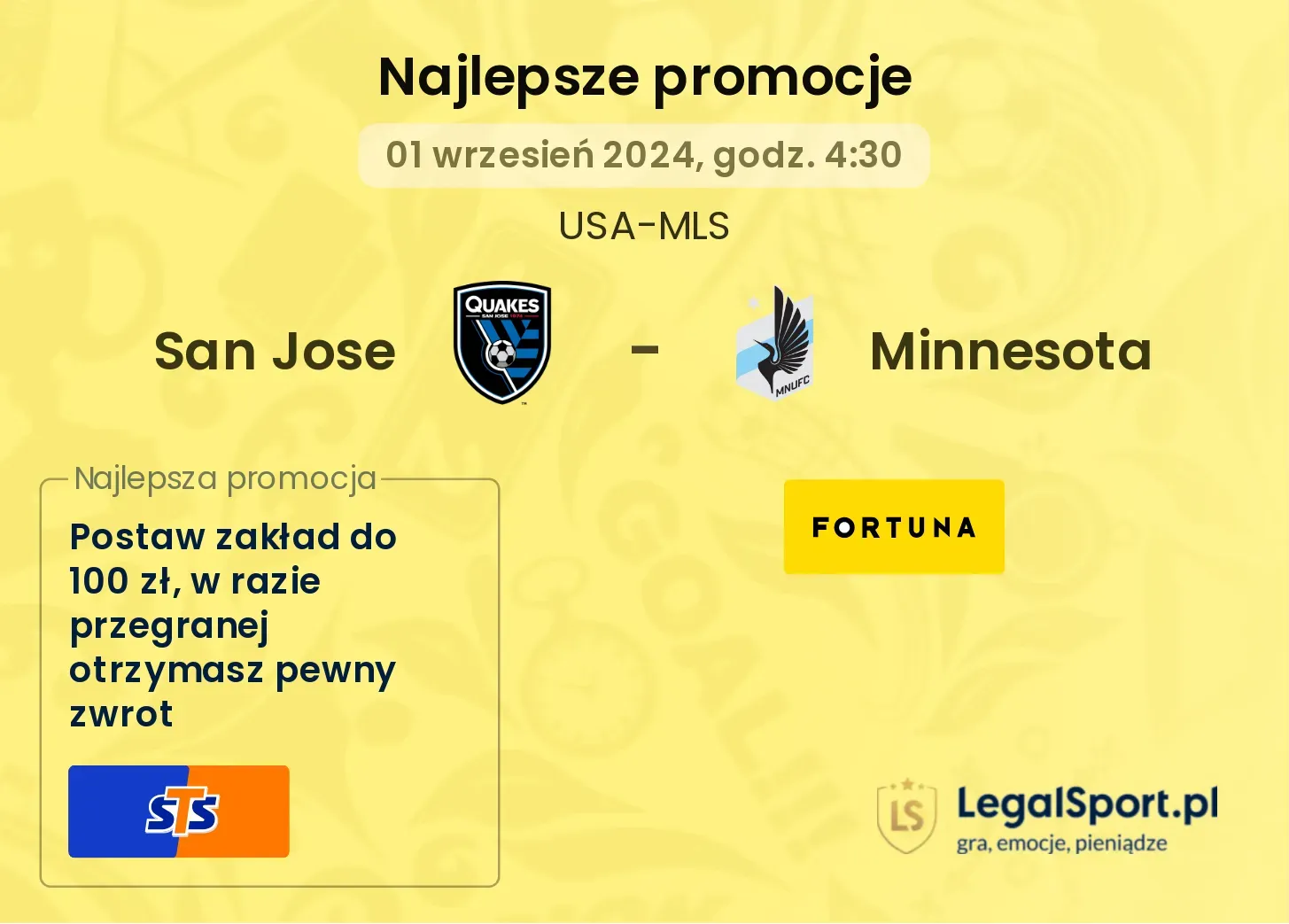 San Jose - Minnesota promocje bukmacherskie 01.09, 04:30