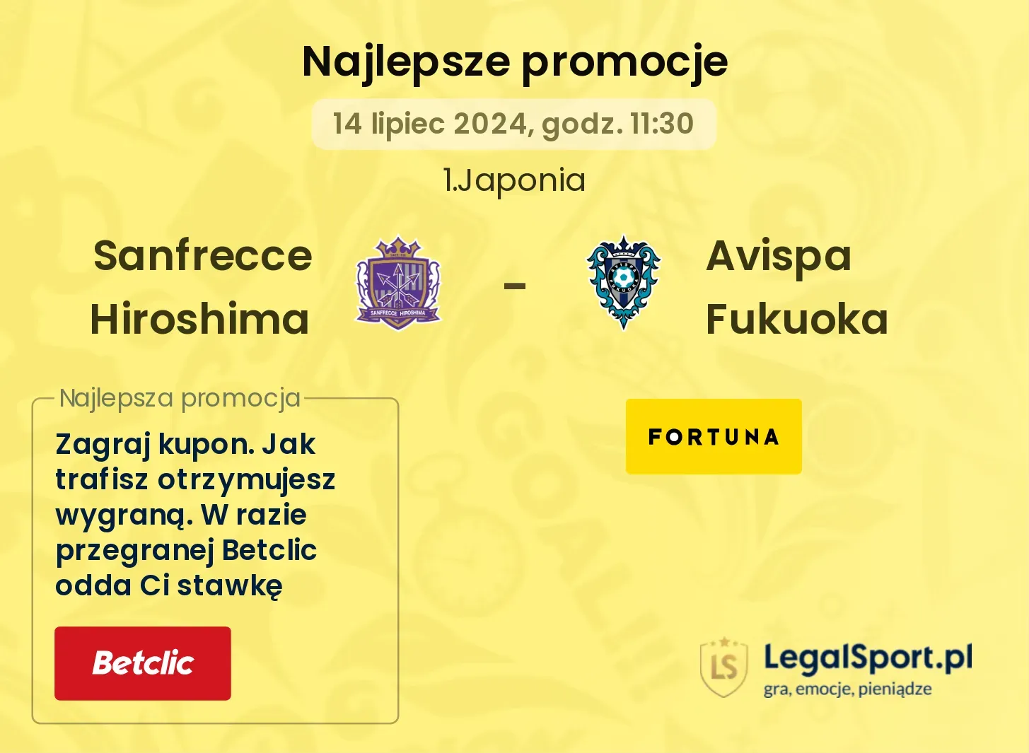 Sanfrecce Hiroshima - Avispa Fukuoka promocje bonusy na mecz