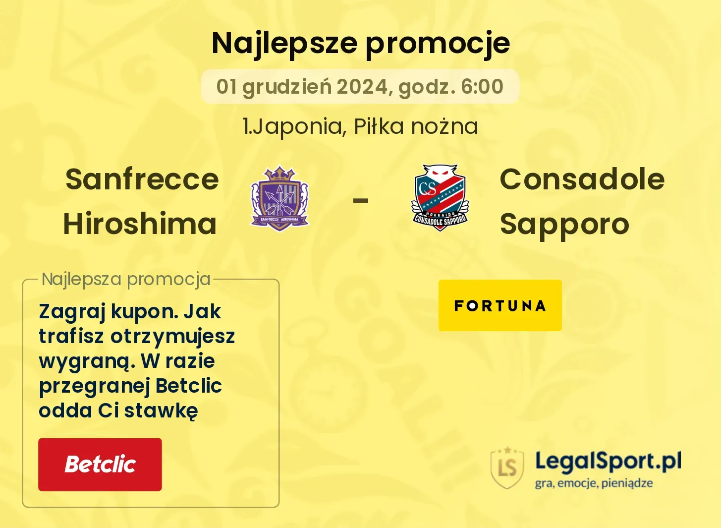 Sanfrecce Hiroshima - Consadole Sapporo promocje bonusy na mecz