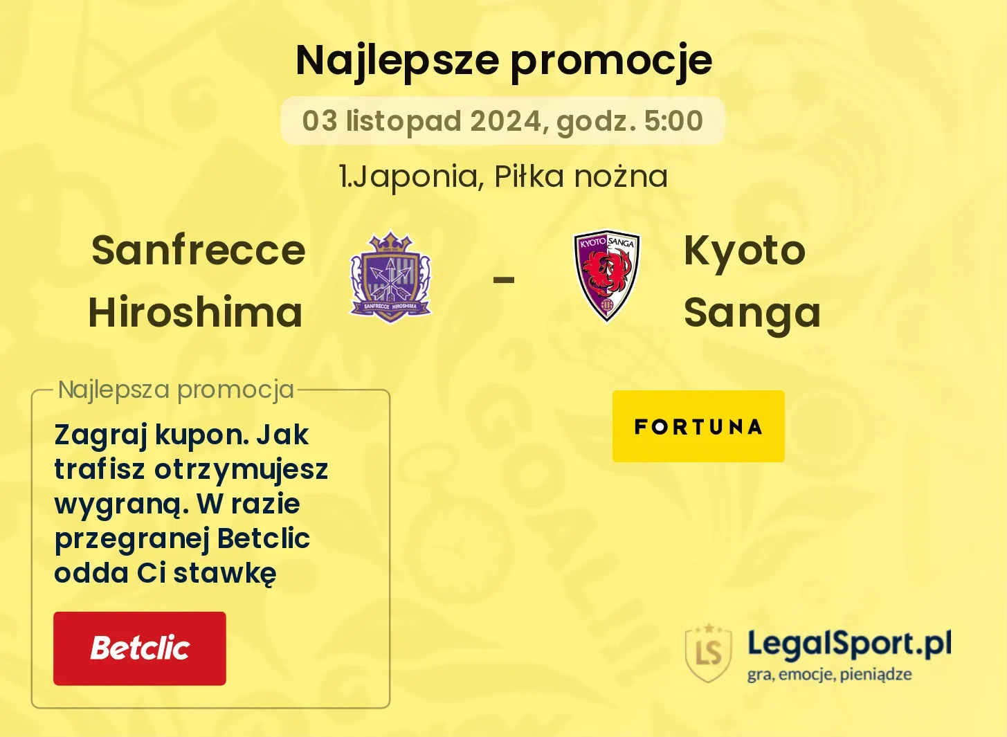 Sanfrecce Hiroshima - Kyoto Sanga promocje bonusy na mecz