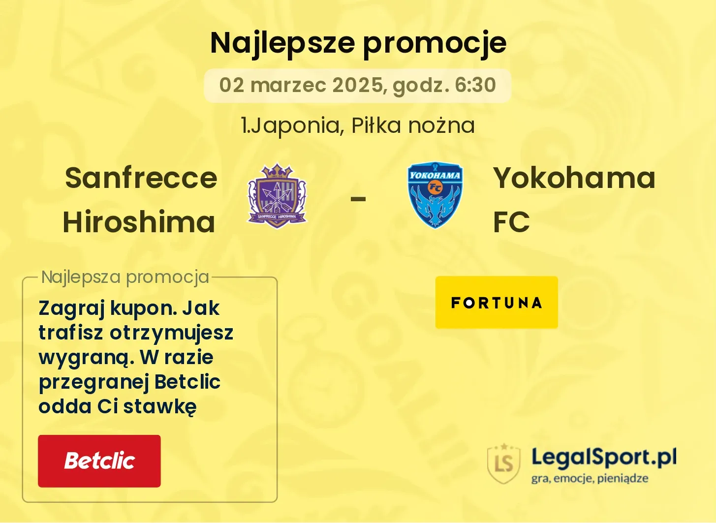 Sanfrecce Hiroshima - Yokohama FC promocje bonusy na mecz