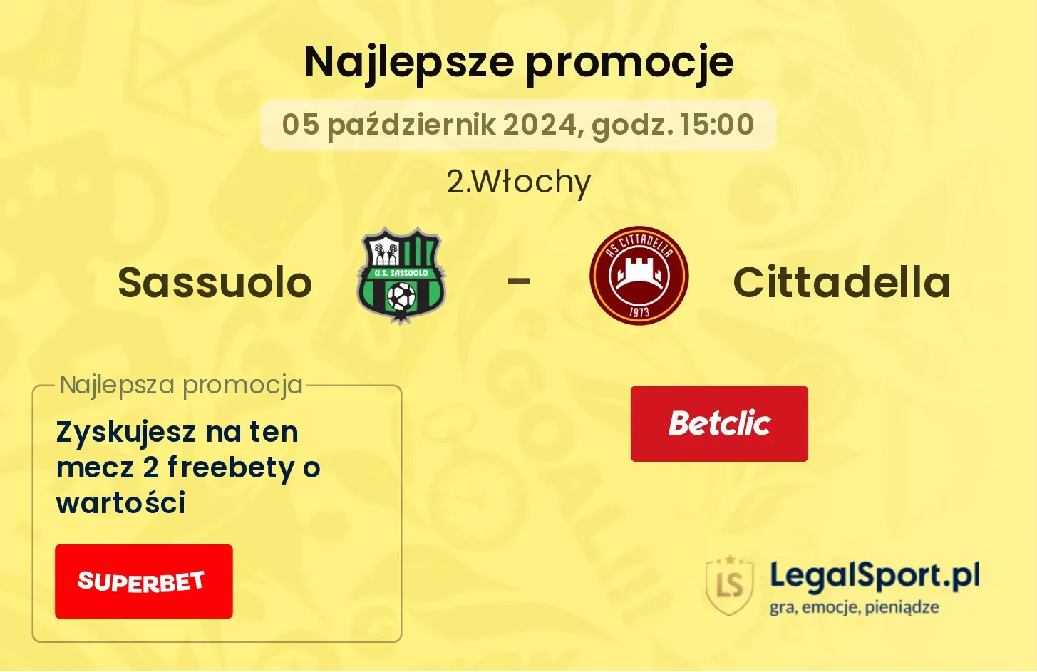 Sassuolo - Cittadella promocje bonusy na mecz