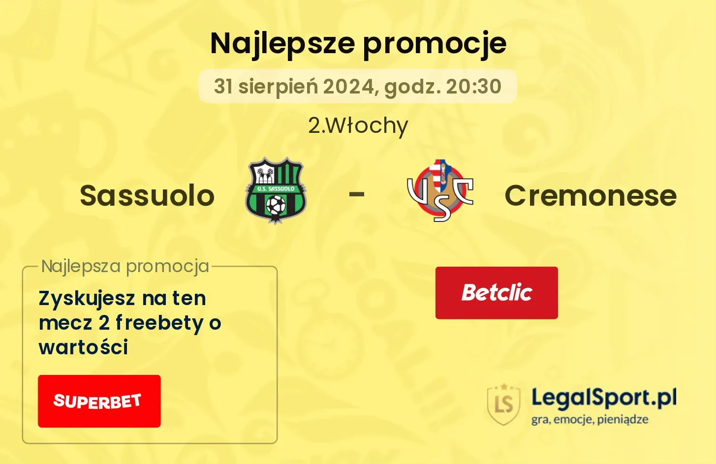 Sassuolo - Cremonese promocje bonusy na mecz