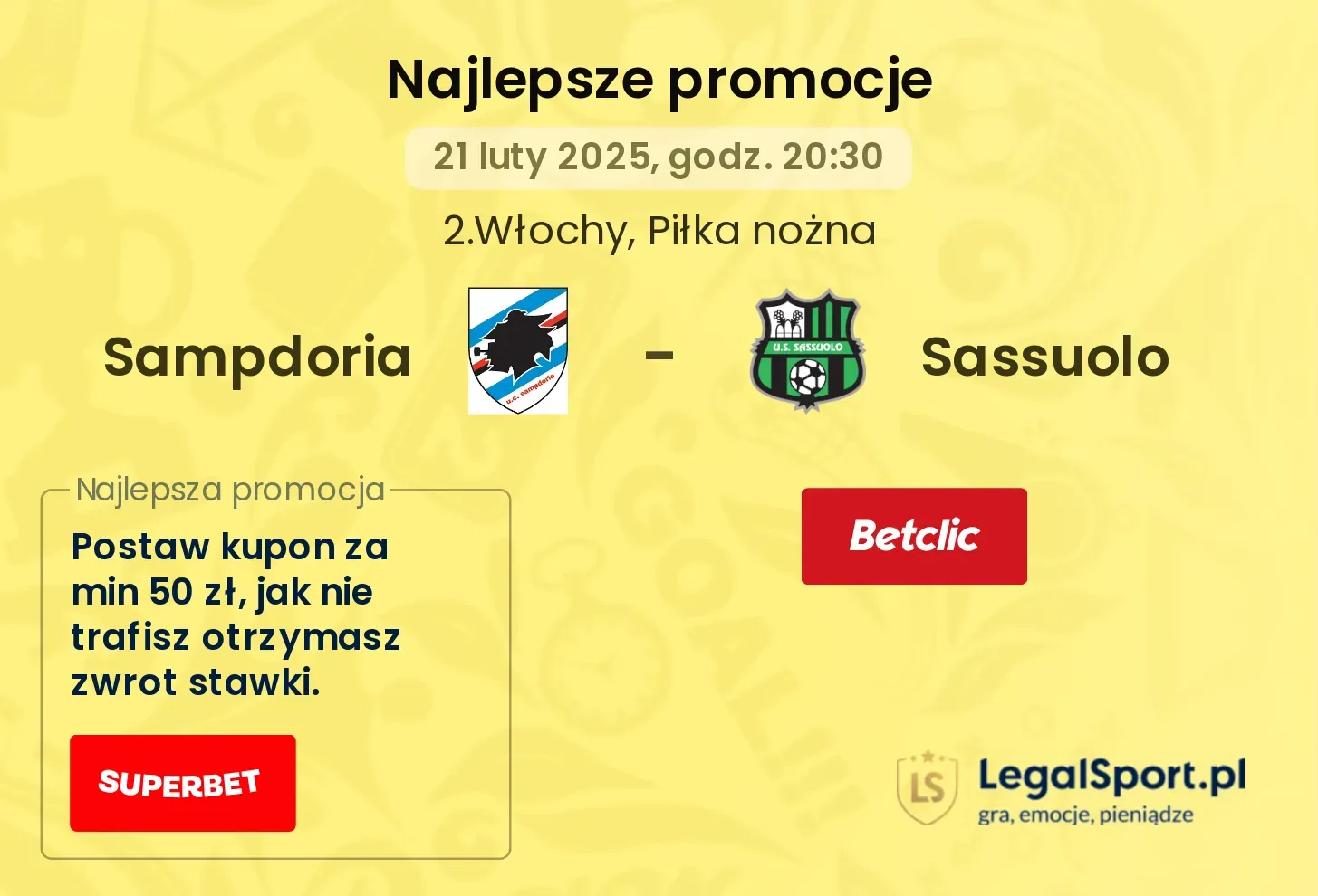 Sampdoria - Sassuolo promocje bukmacherskie