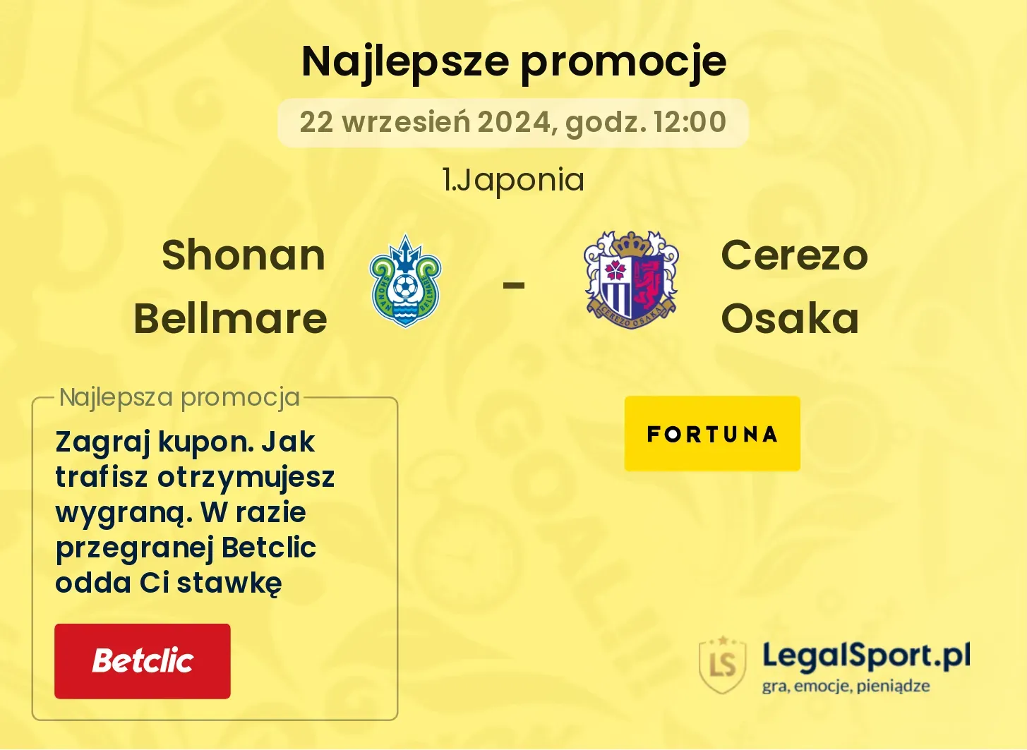 Shonan Bellmare - Cerezo Osaka promocje bonusy na mecz