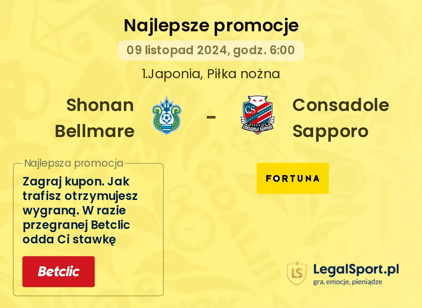 Shonan Bellmare - Consadole Sapporo promocje bonusy na mecz