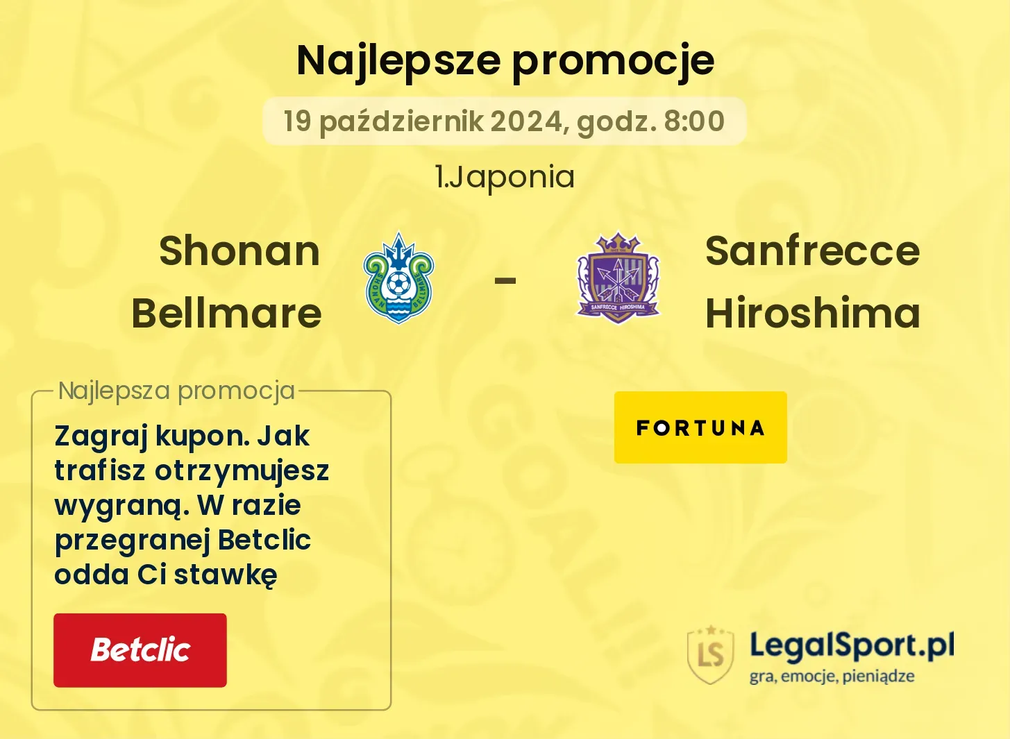 Shonan Bellmare - Sanfrecce Hiroshima promocje bonusy na mecz