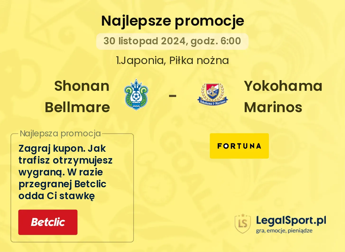 Shonan Bellmare - Yokohama Marinos promocje bonusy na mecz