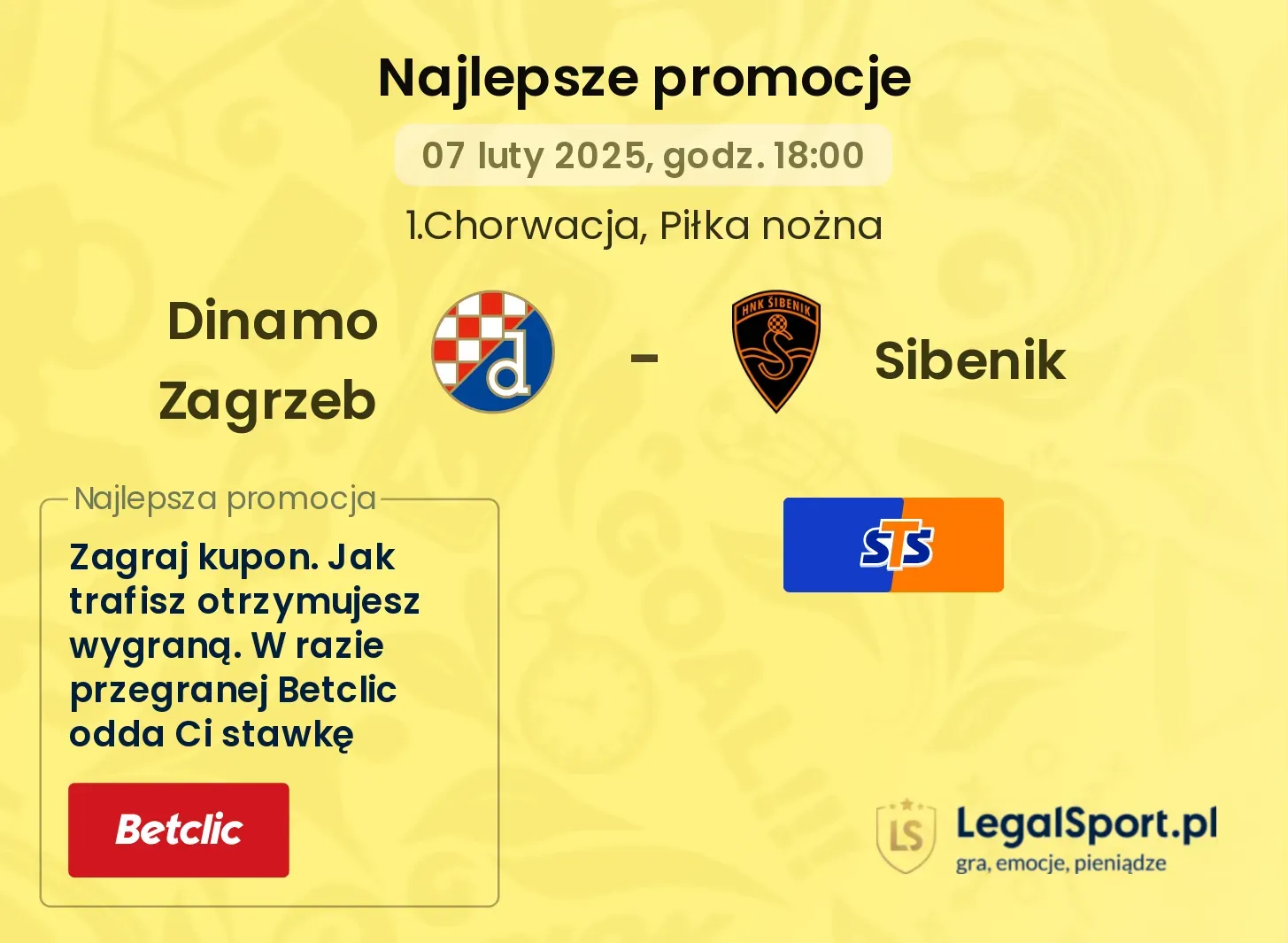 Sibenik - Dinamo Zagrzeb promocje bukmacherskie 01.11, 18:00