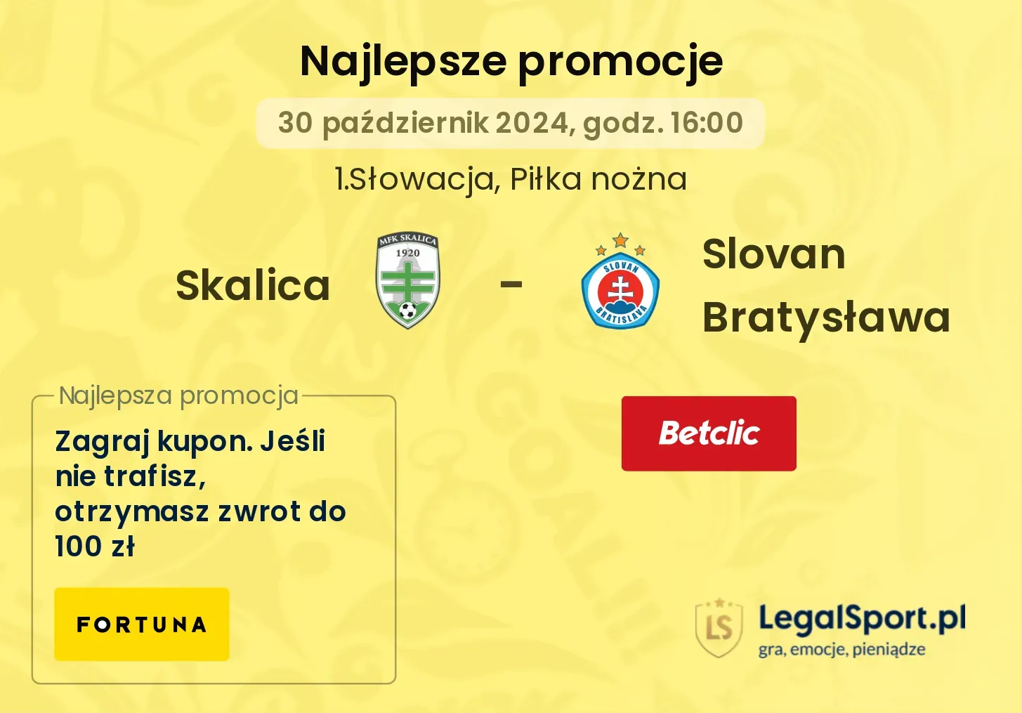 Skalica - Slovan Bratysława promocje bukmacherskie 30.10, 16:00