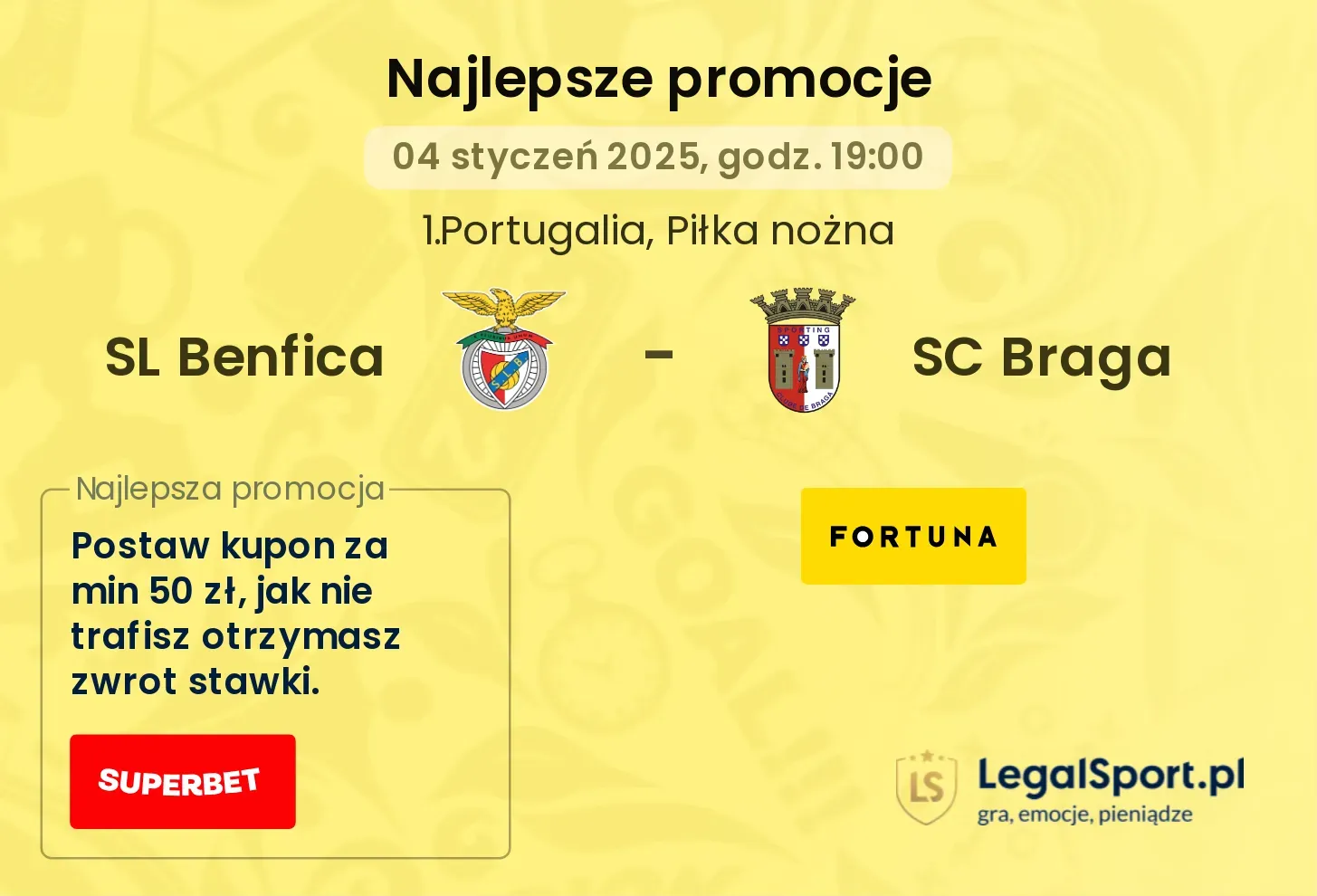 SL Benfica - SC Braga promocje bonusy na mecz