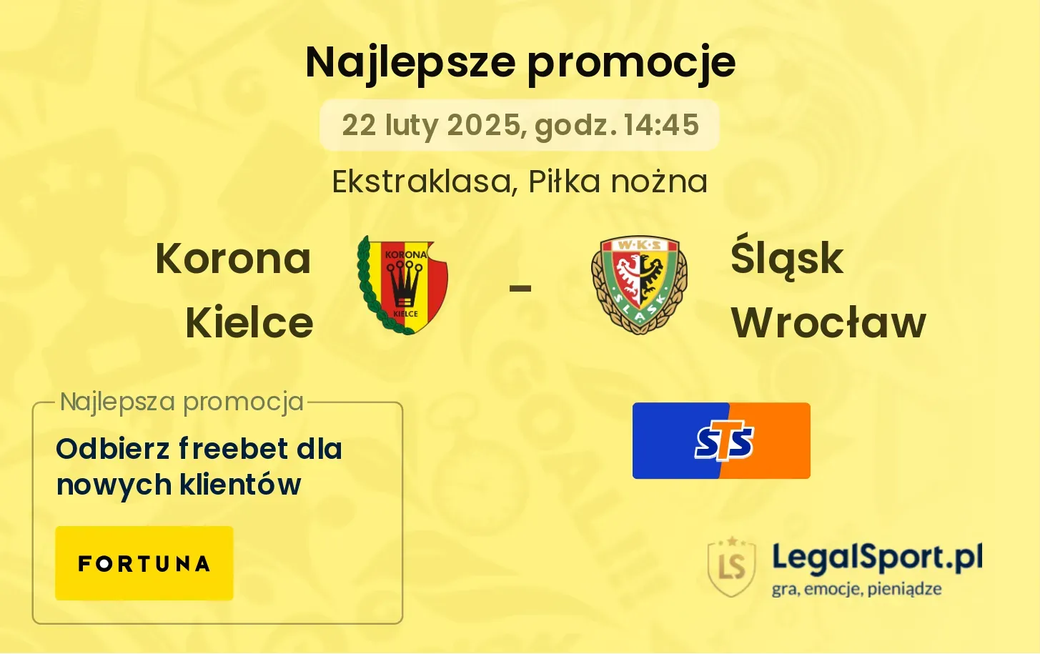 Śląsk Wrocław - Korona Kielce promocje bonusy na mecz