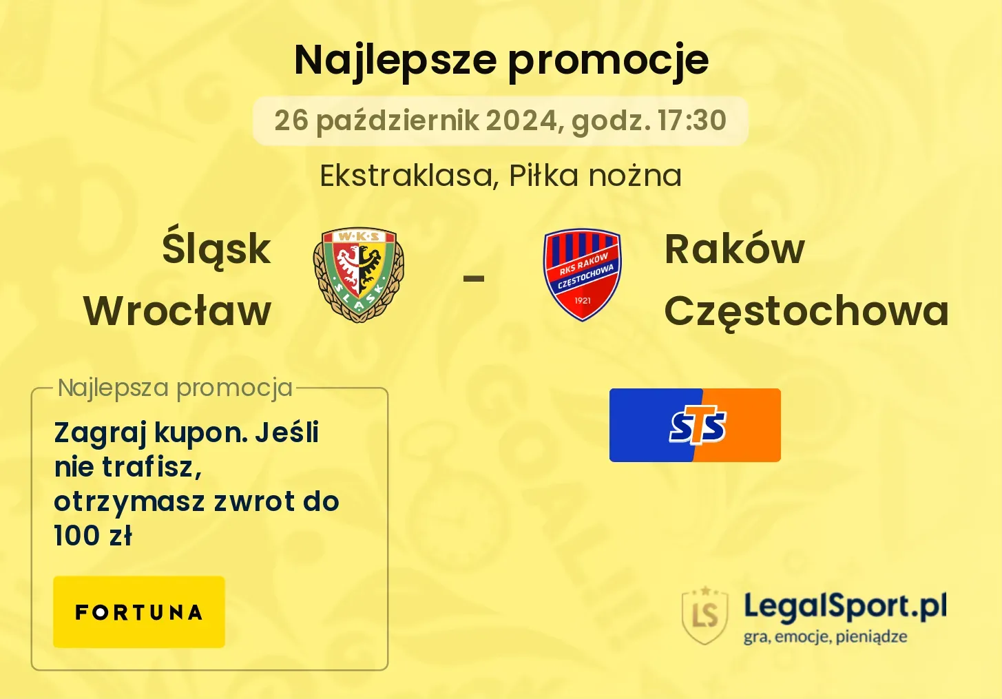 Śląsk Wrocław - Raków Częstochowa promocje bonusy na mecz