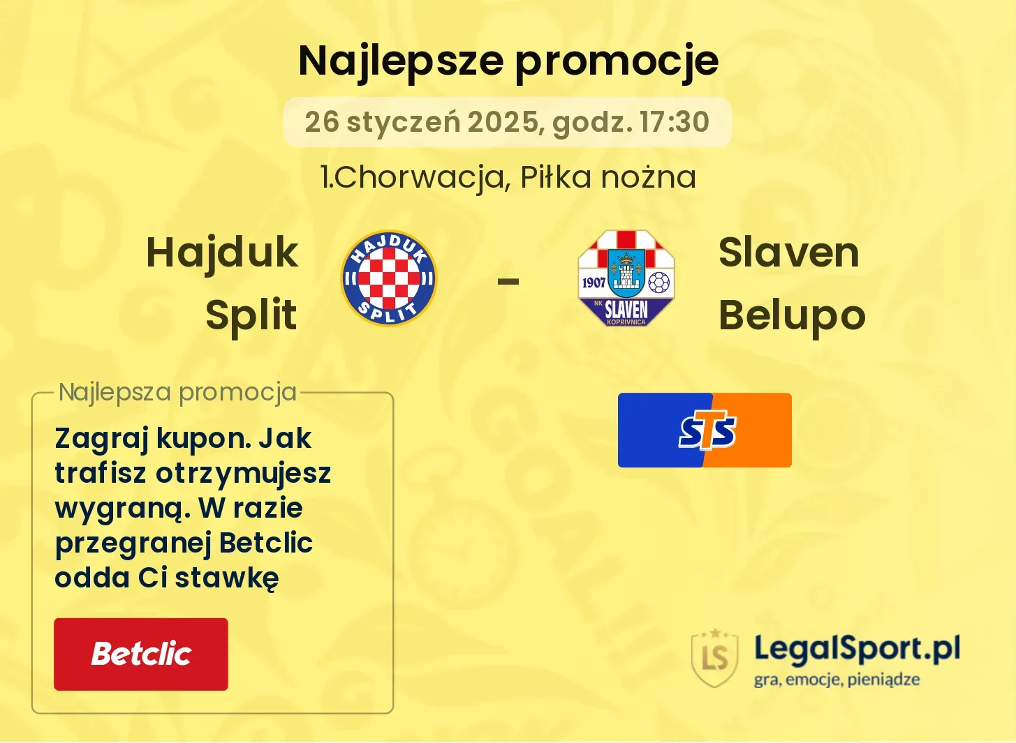 Hajduk Split - Slaven Belupo promocje bukmacherskie