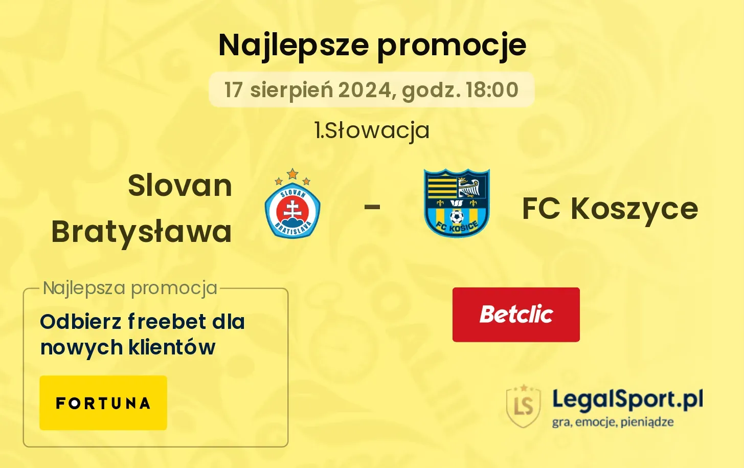 Slovan Bratysława - FC Koszyce promocje bonusy na mecz