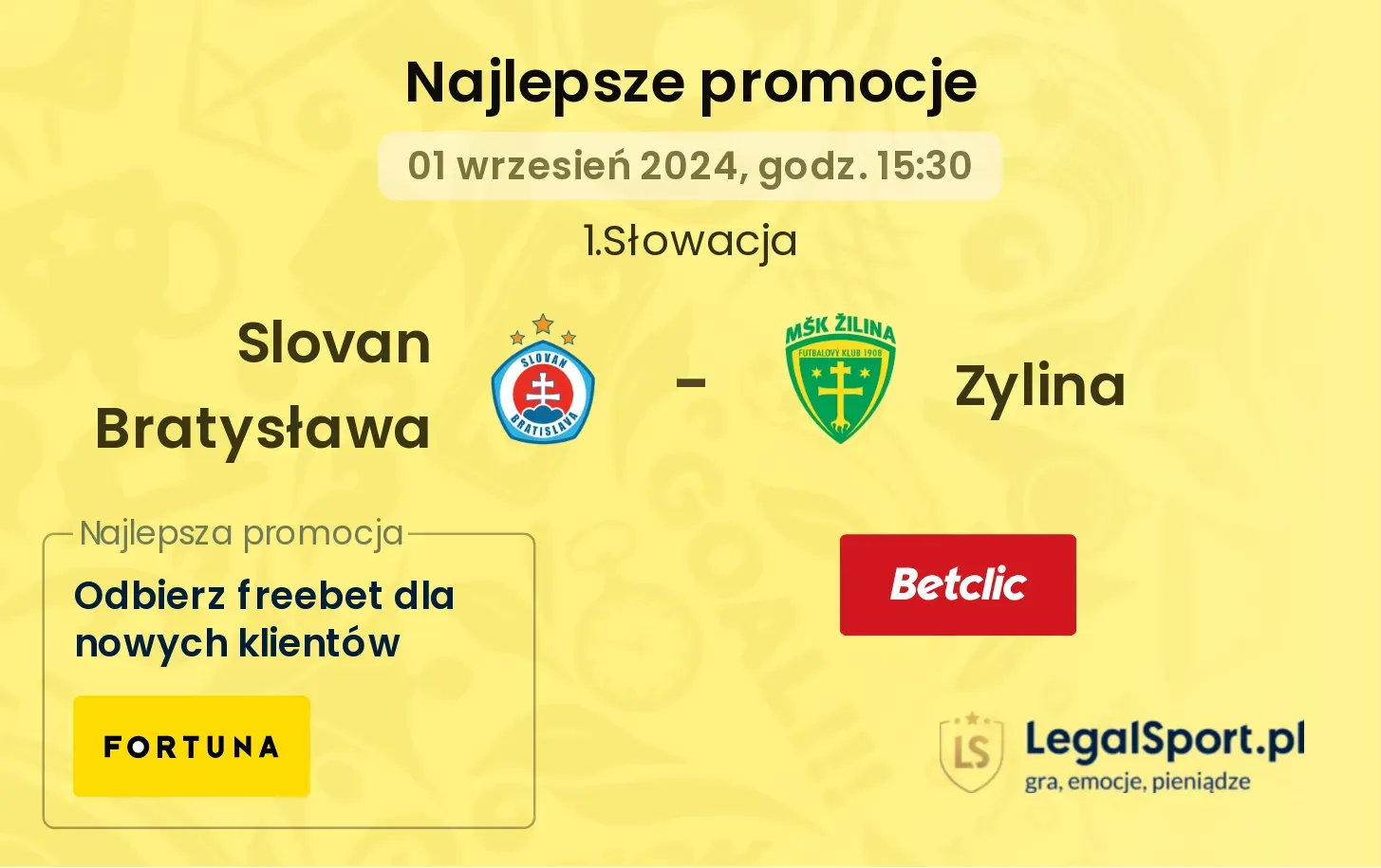 Slovan Bratysława - Zylina promocje bukmacherskie 01.09, 15:30