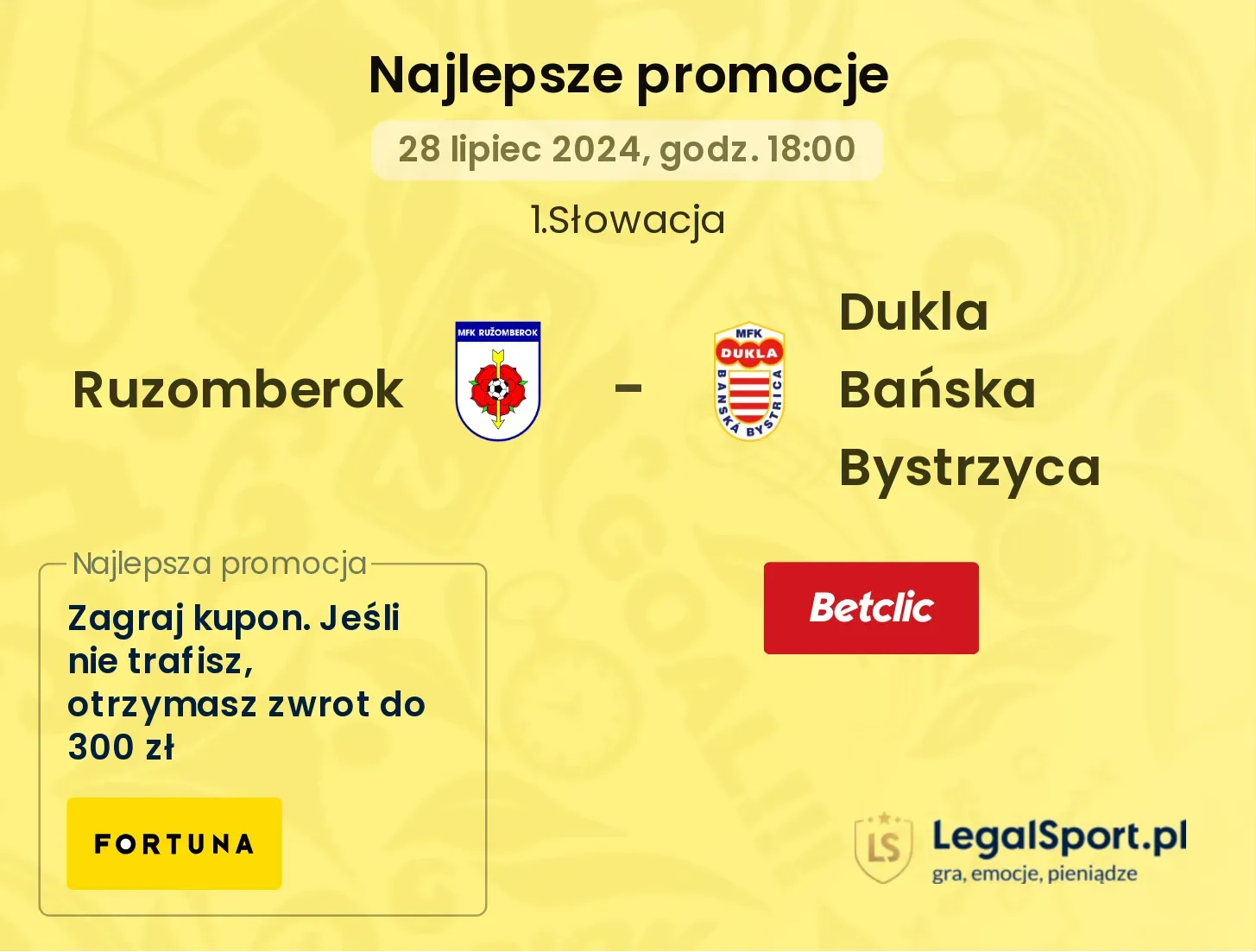 Ruzomberok - Dukla Bańska Bystrzyca promocje bonusy na mecz