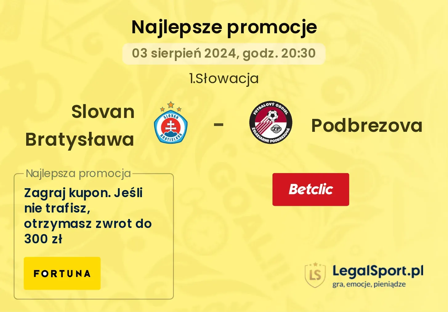 Slovan Bratysława - Podbrezova promocje bonusy na mecz