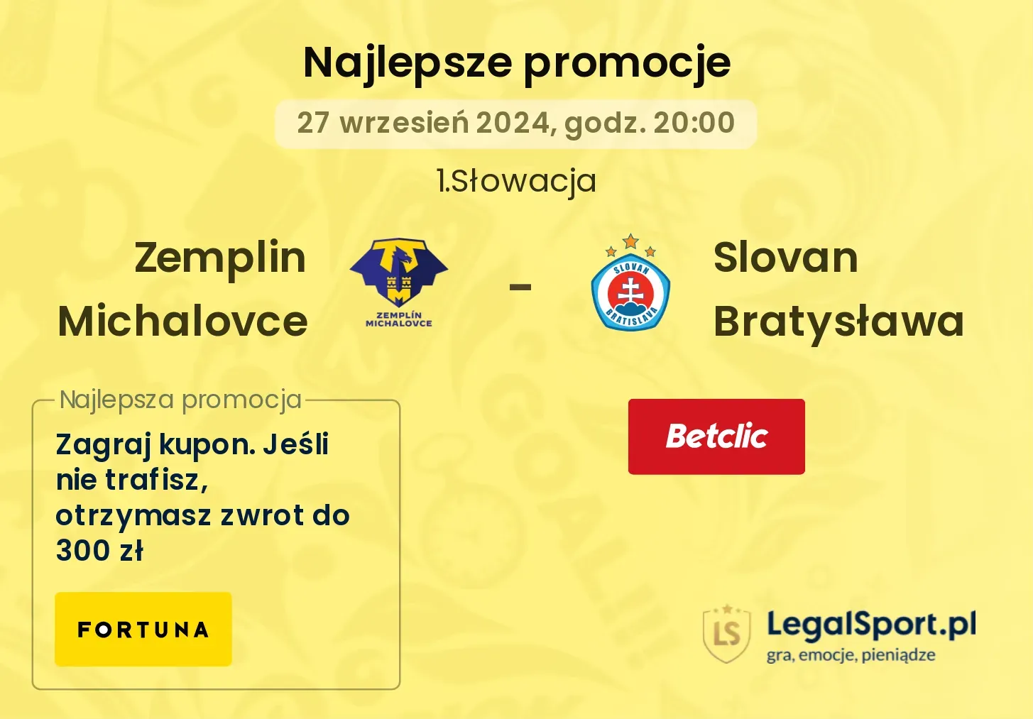 Zemplin Michalovce - Slovan Bratysława promocje bonusy na mecz