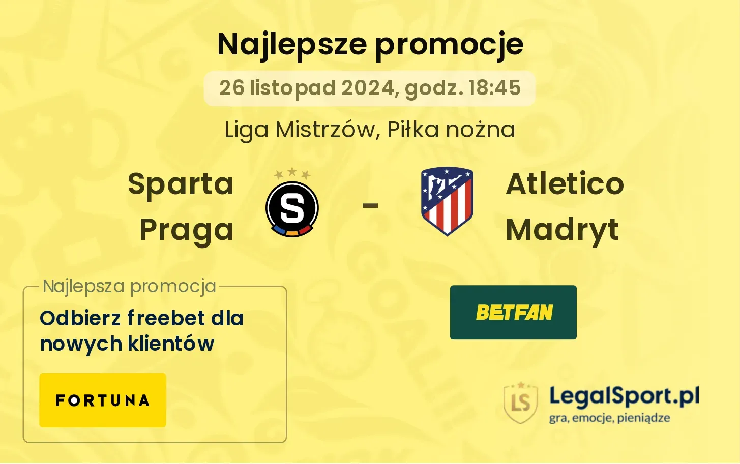 Sparta Praga - Atletico Madryt promocje bonusy na mecz