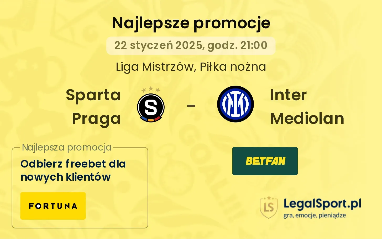 Sparta Praga - Inter Mediolan promocje bonusy na mecz