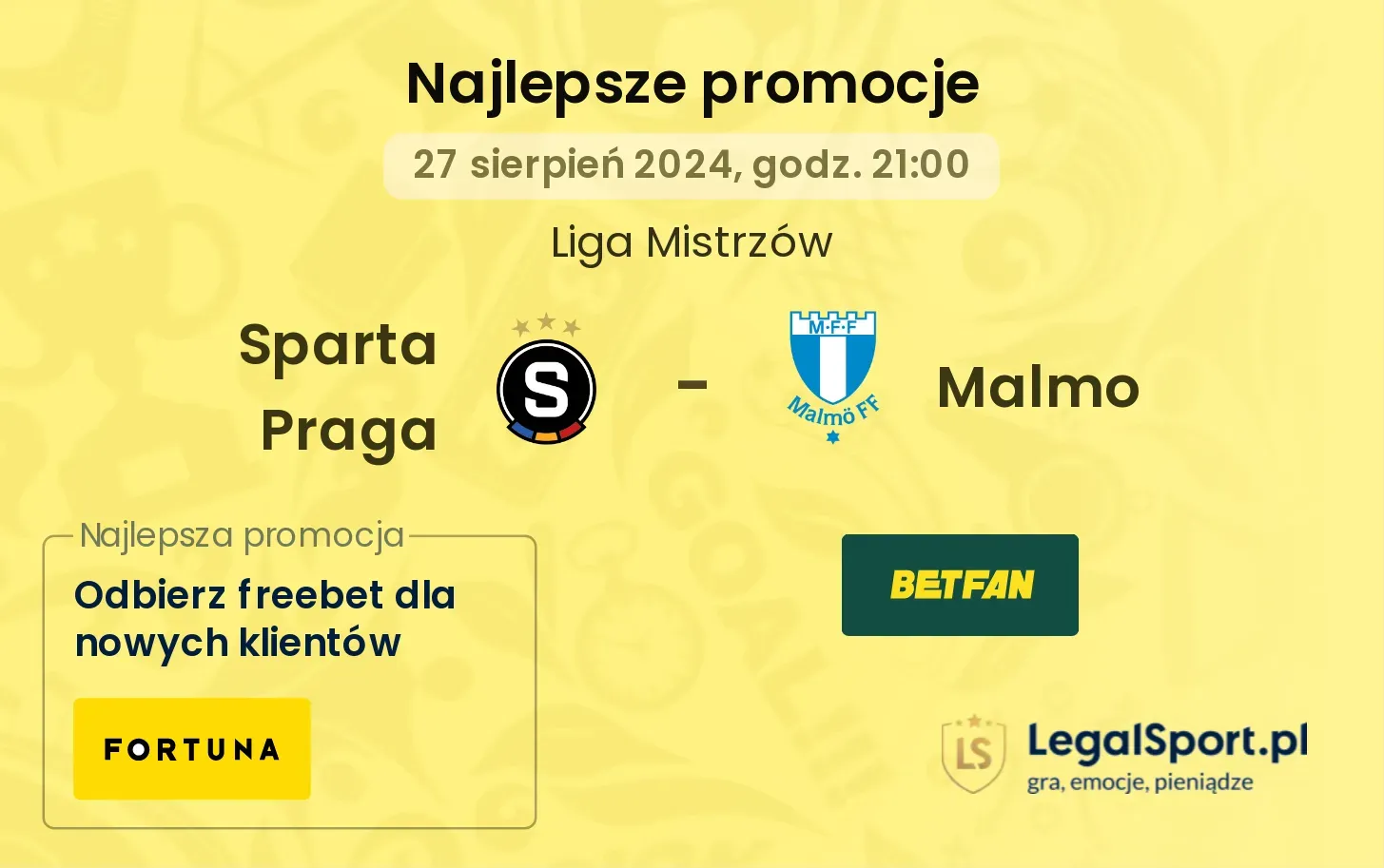 Sparta Praga - Malmo promocje bukmacherskie 27.08, 21:00