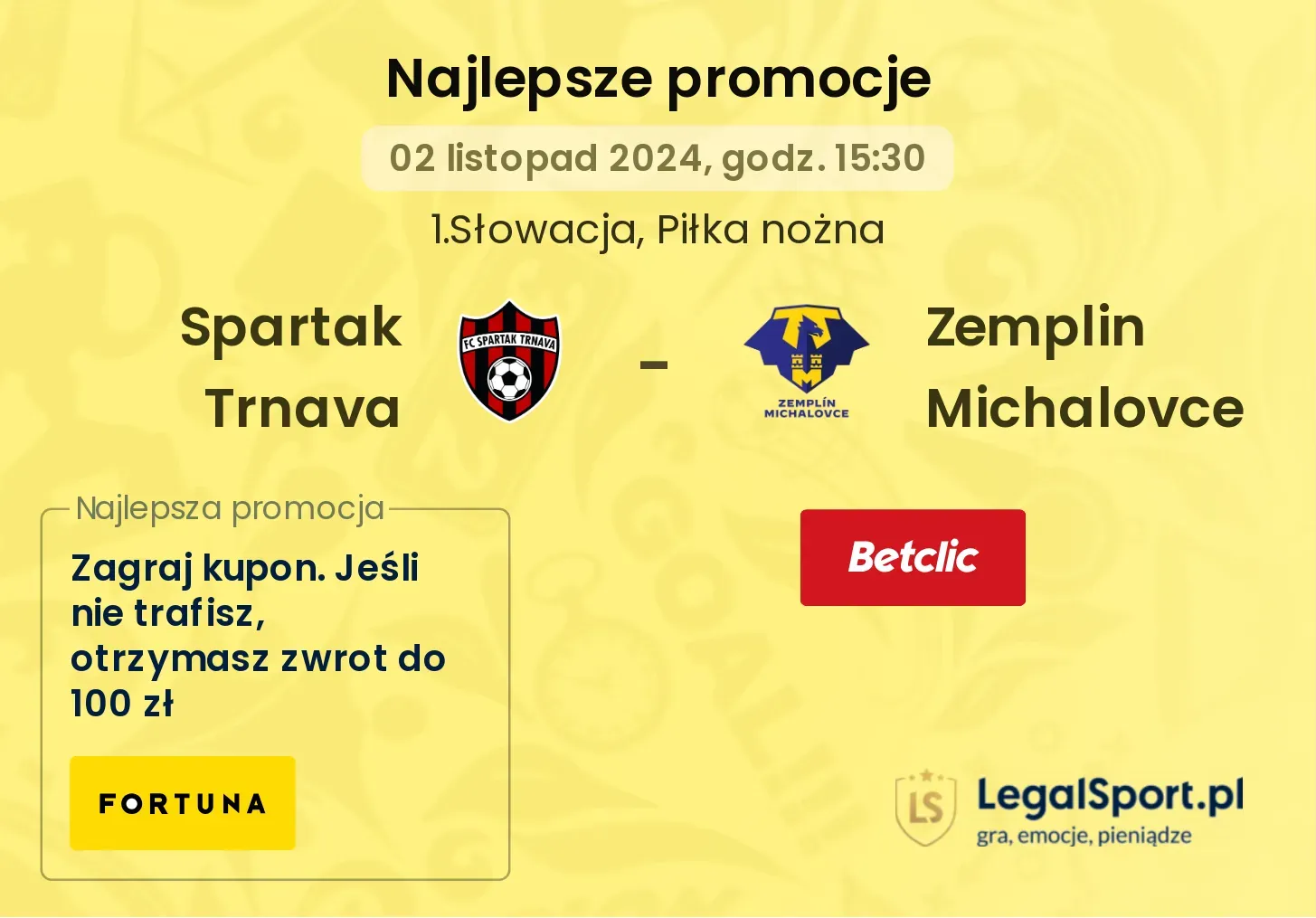 Spartak Trnava - Zemplin Michalovce promocje bonusy na mecz