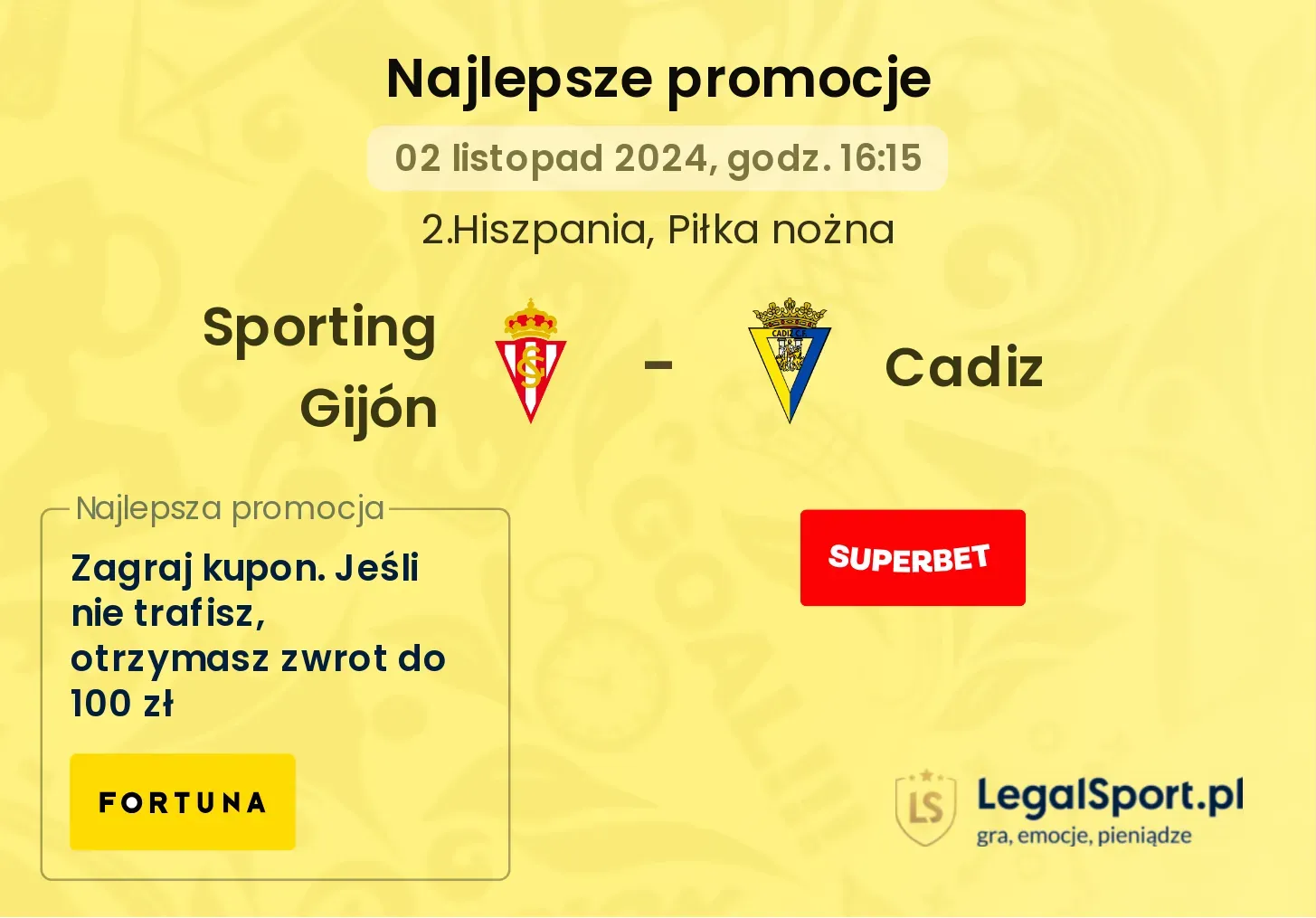 Sporting Gijón - Cadiz promocje bonusy na mecz