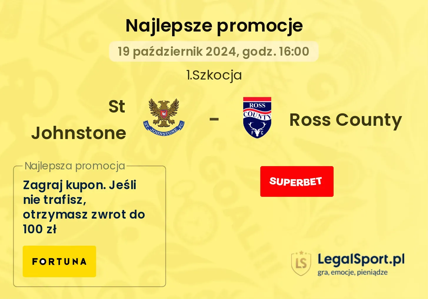 St Johnstone - Ross County promocje u bukmacherów 19.10, 16:00