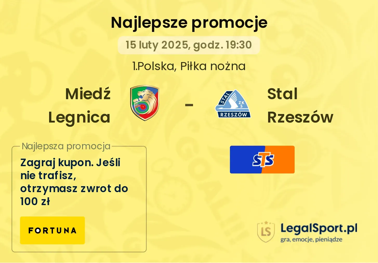 Stal Rzeszów - Miedź Legnica promocje u bukmacherów (04.08, 12:00)