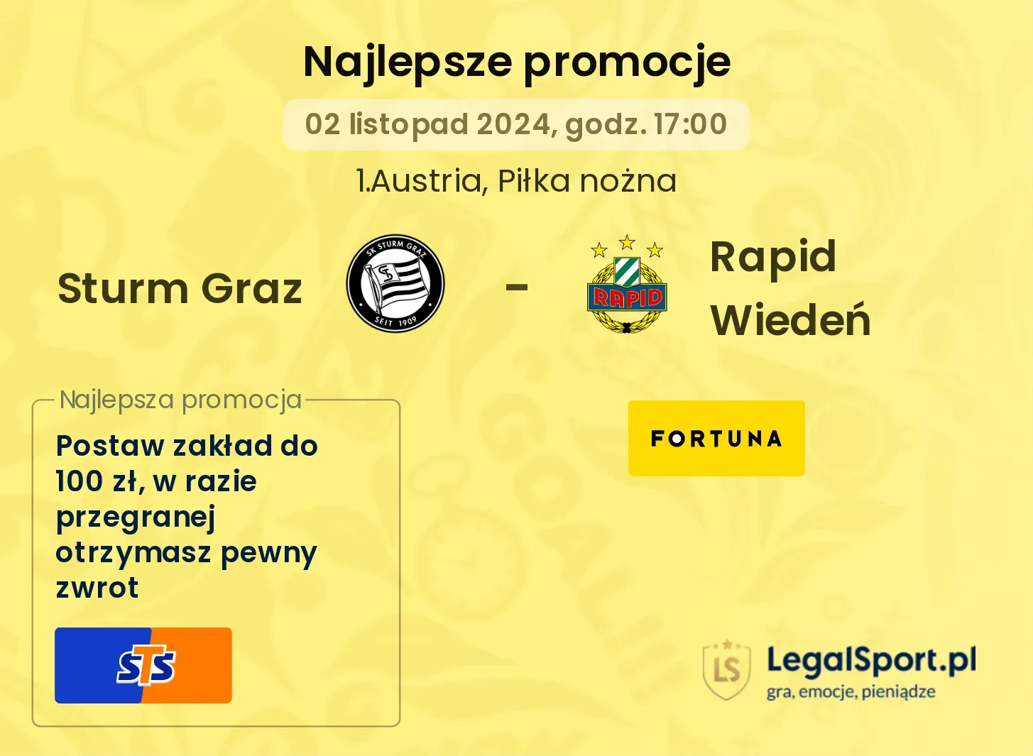 Sturm Graz - Rapid Wiedeń promocje u bukmacherów 02.11, 17:00