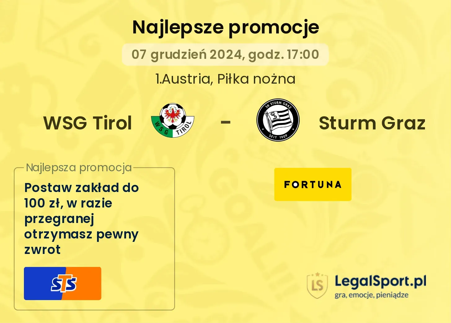 WSG Tirol - Sturm Graz promocje u bukmacherów