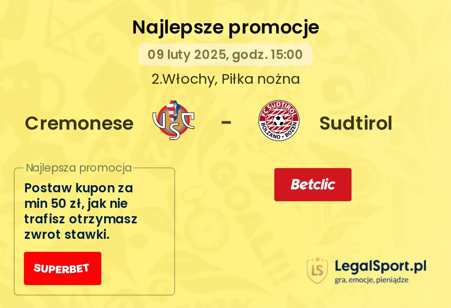 Sudtirol - Cremonese promocje bonusy na mecz