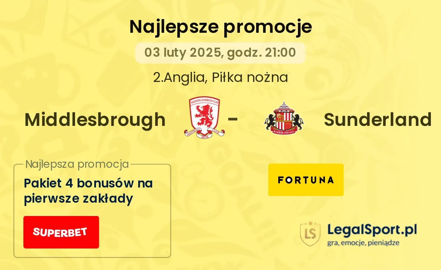 Sunderland - Middlesbrough promocje bonusy na mecz