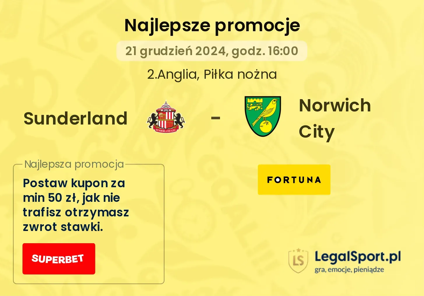 Sunderland - Norwich City promocje bonusy na mecz