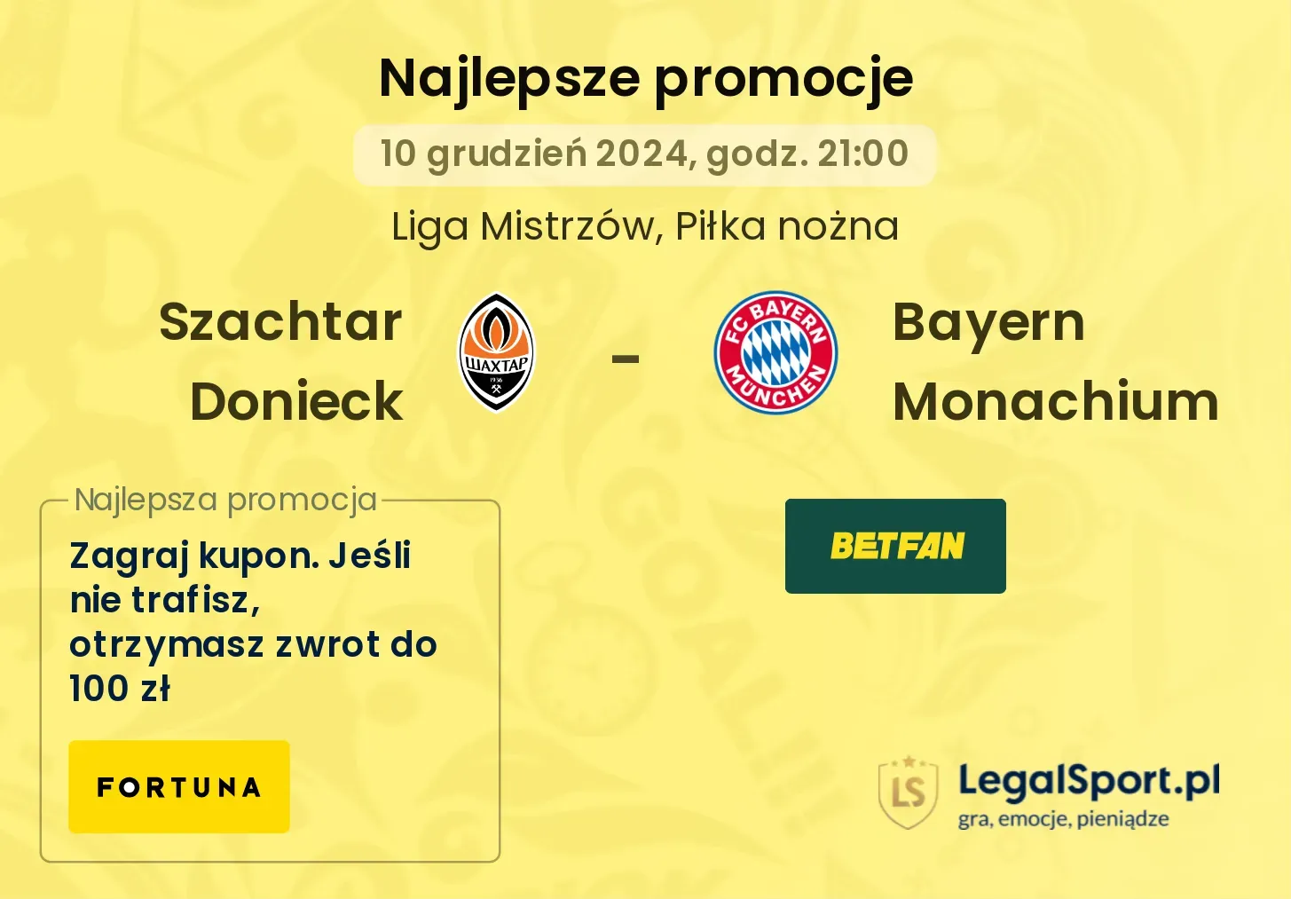 Szachtar Donieck - Bayern Monachium promocje bonusy na mecz