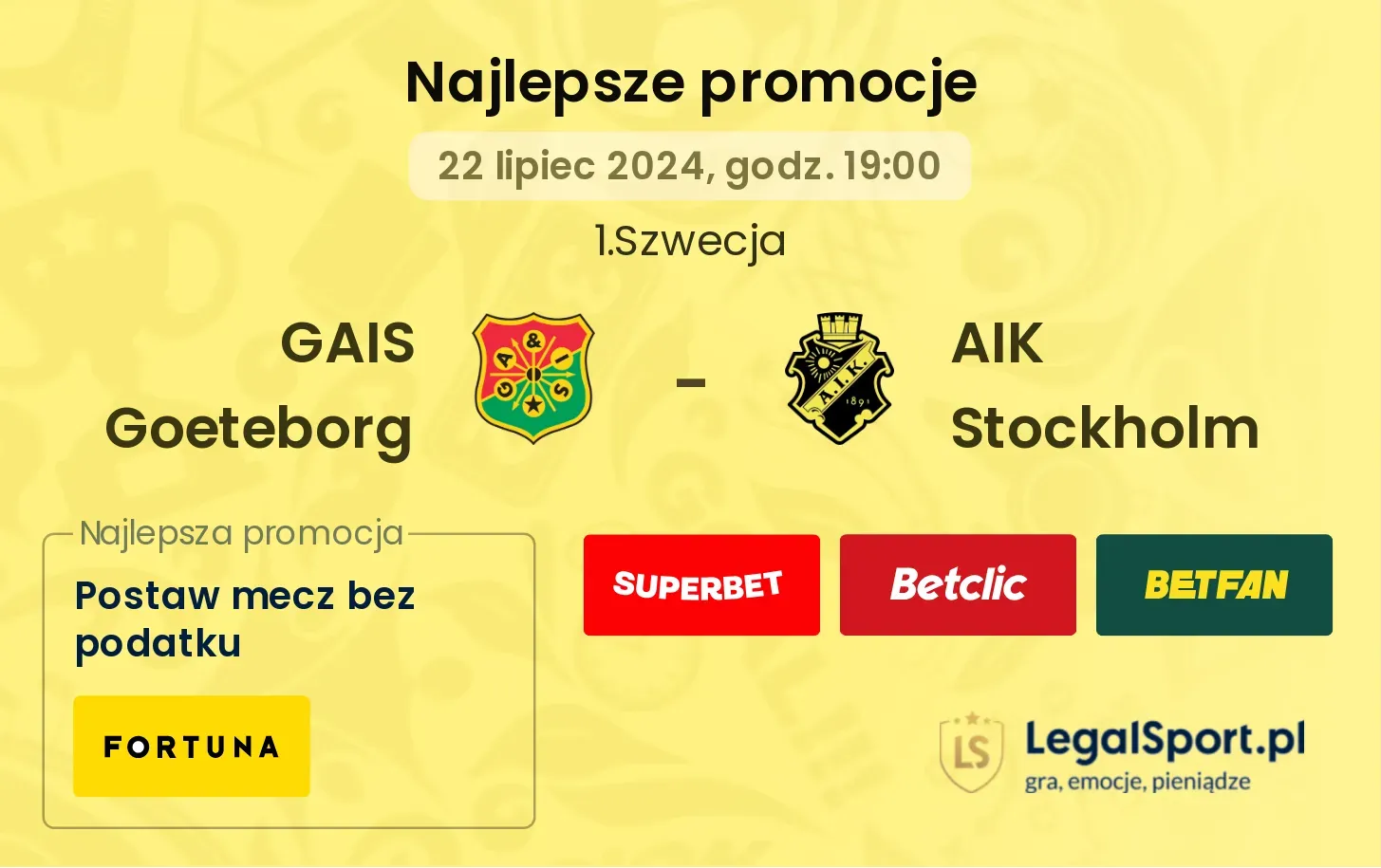 GAIS Goeteborg - AIK Stockholm promocje bonusy na mecz