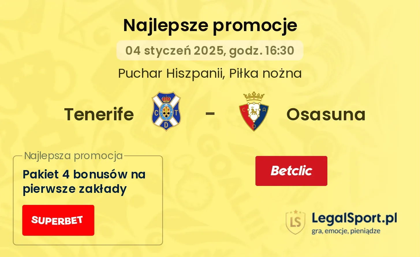 Tenerife - Osasuna promocje bonusy na mecz