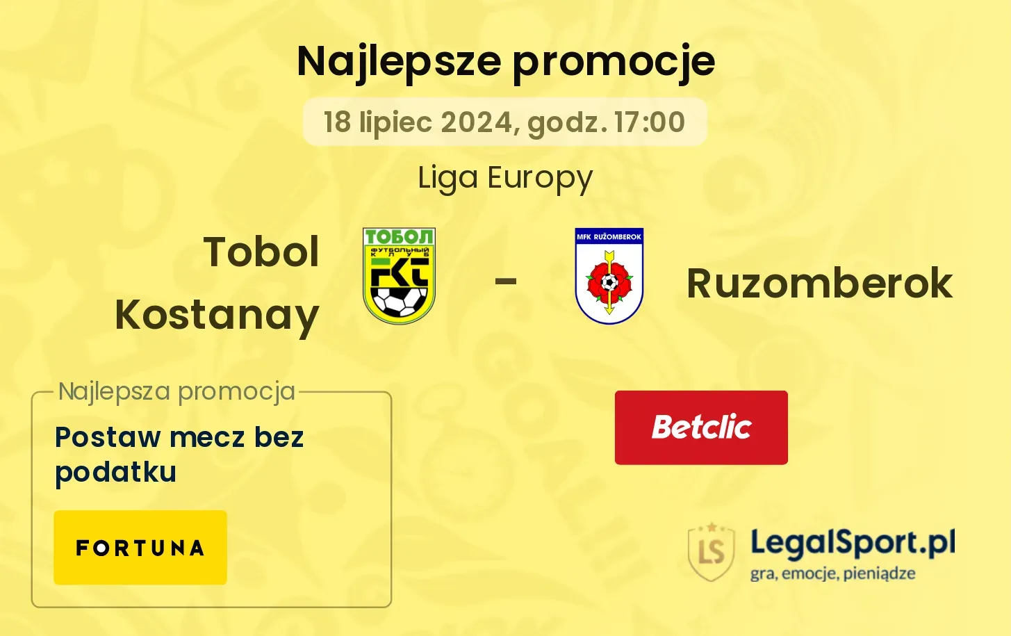 Tobol Kostanay - Ruzomberok promocje bonusy na mecz