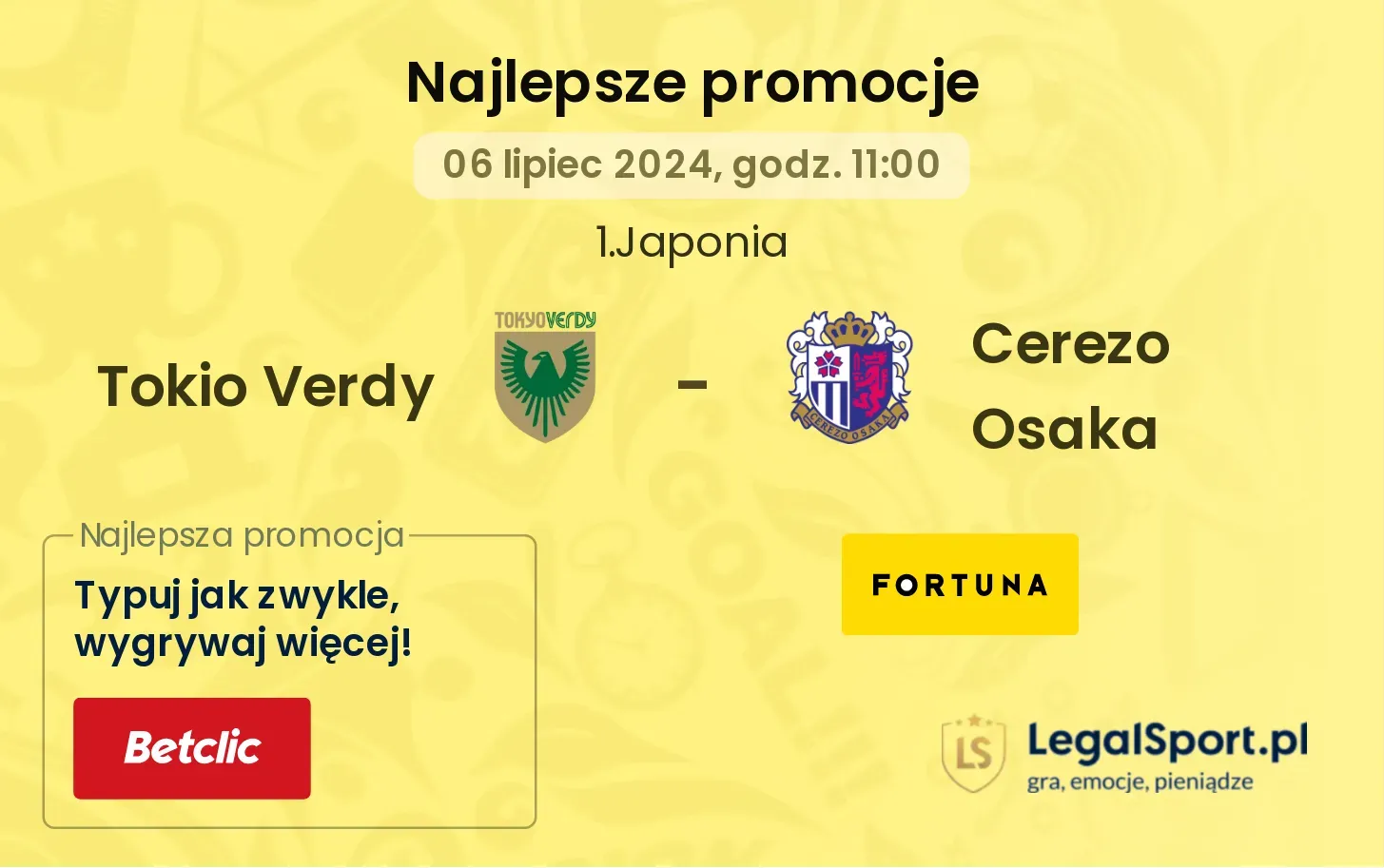 Tokio Verdy - Cerezo Osaka promocje bonusy na mecz