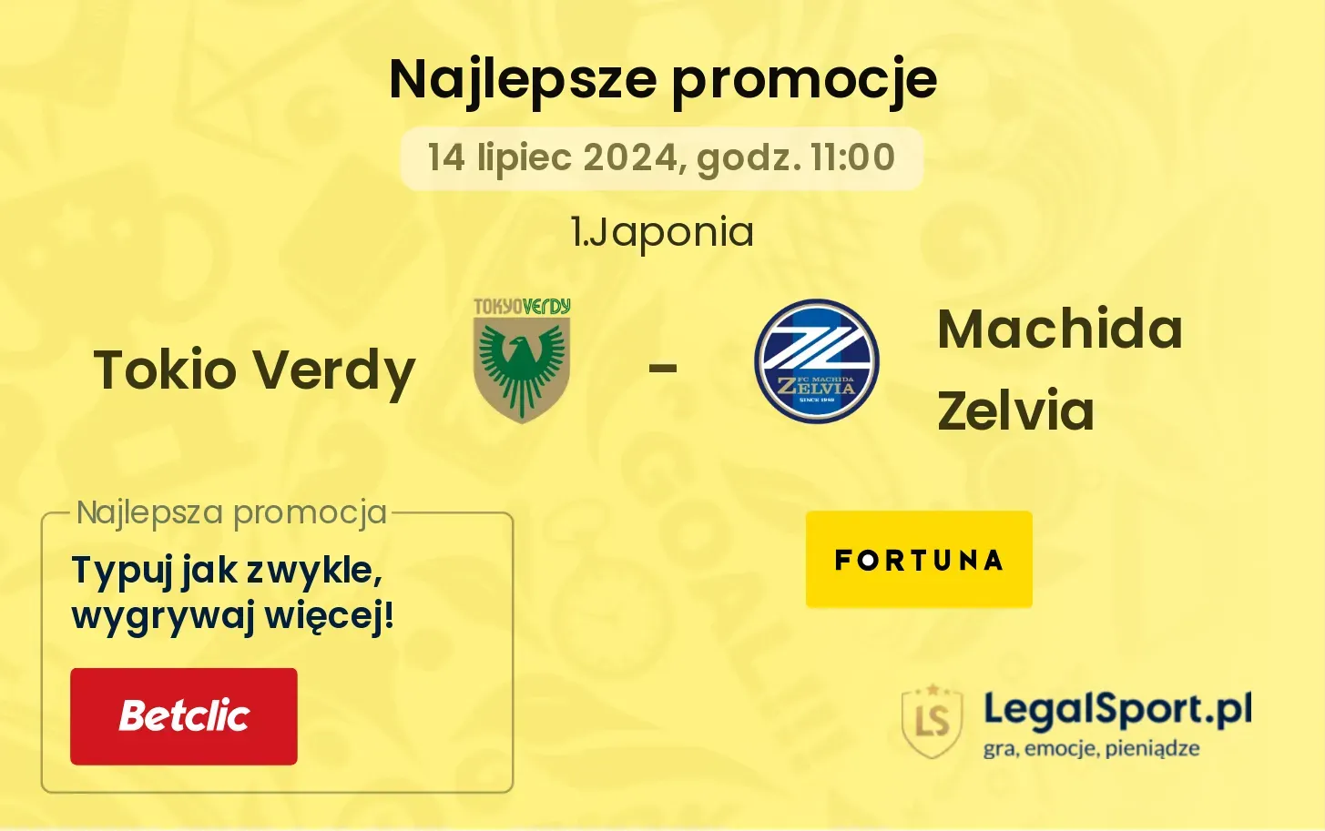 Tokio Verdy - Machida Zelvia promocje bukmacherskie (14.07, 11:00)